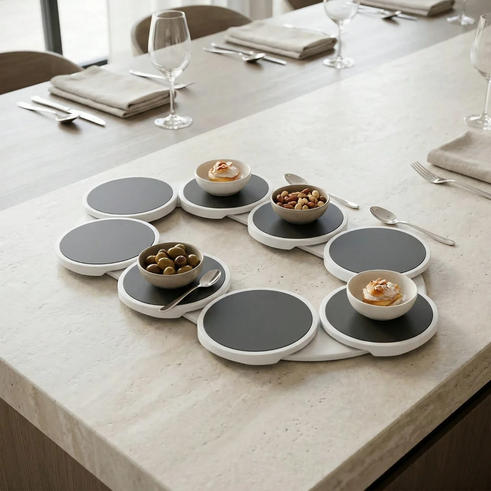 8PCS Portable Rotating Dinner Plate Set, Lazy Susan Revolution Set, Turntable