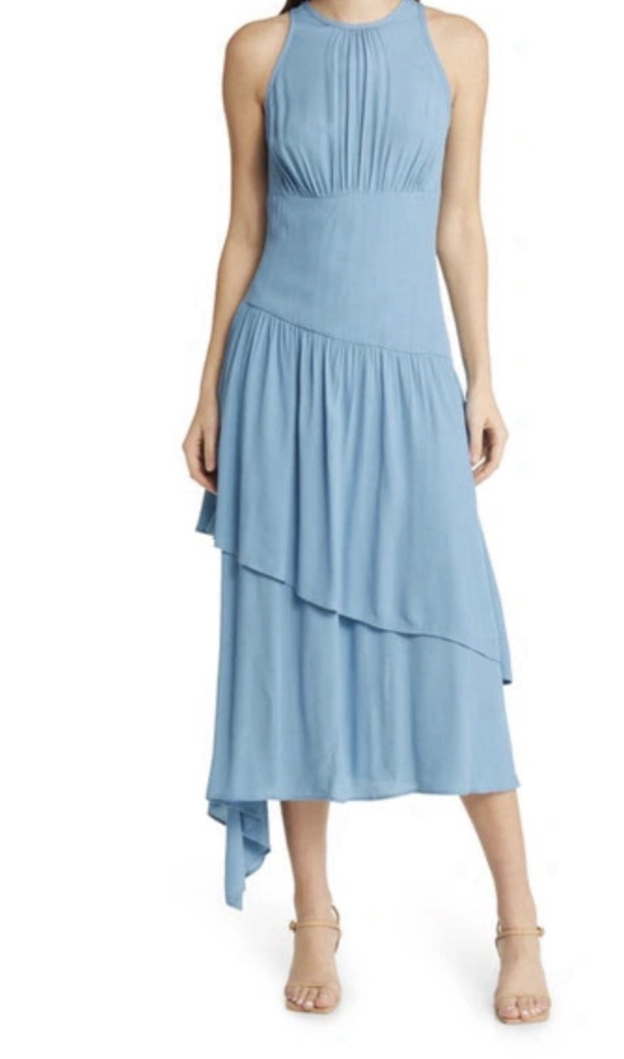 NWT Chelsea28 Blue Tiered Asymmetric Midi Dress M Sleeveless Fairycore Ruffle NWT Chelsea28 Blue Tiered Asymmetric Midi Dress M Sleeveless Fairycore Ruffle