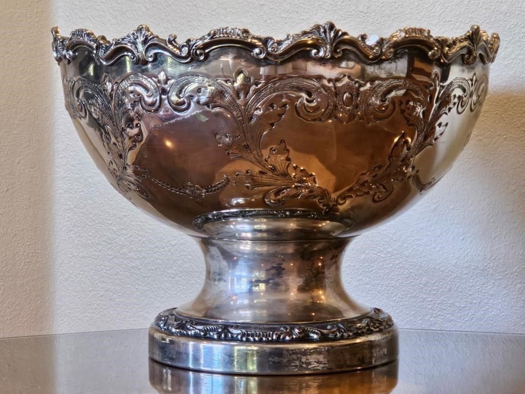 Vintage Birmingham Silver Company Electroplate Embossed Punch Bowl Vintage Birmingham Silver Company Electroplate Embossed Punch Bowl