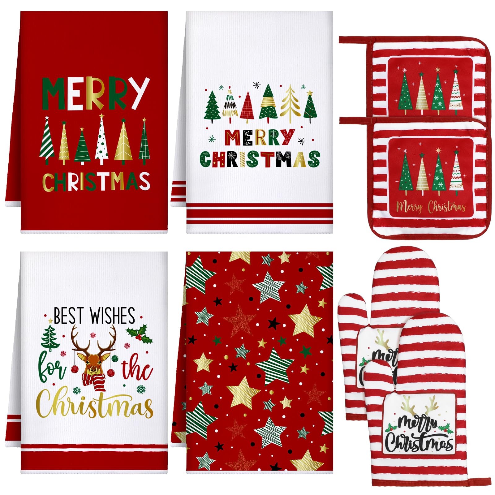 Leinuosen 8 Pcs Christmas Kitchen Decoration Set Tree Colorful Leinuosen 8 Pcs Christmas Kitchen Decoration Set Tree Colorful