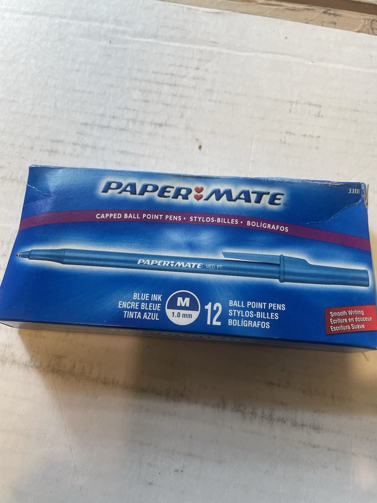 Vtg 2005  New In Box Paper Mate 12 Blue Ball Point Pens 1.0mm Capped 33111 M NOS