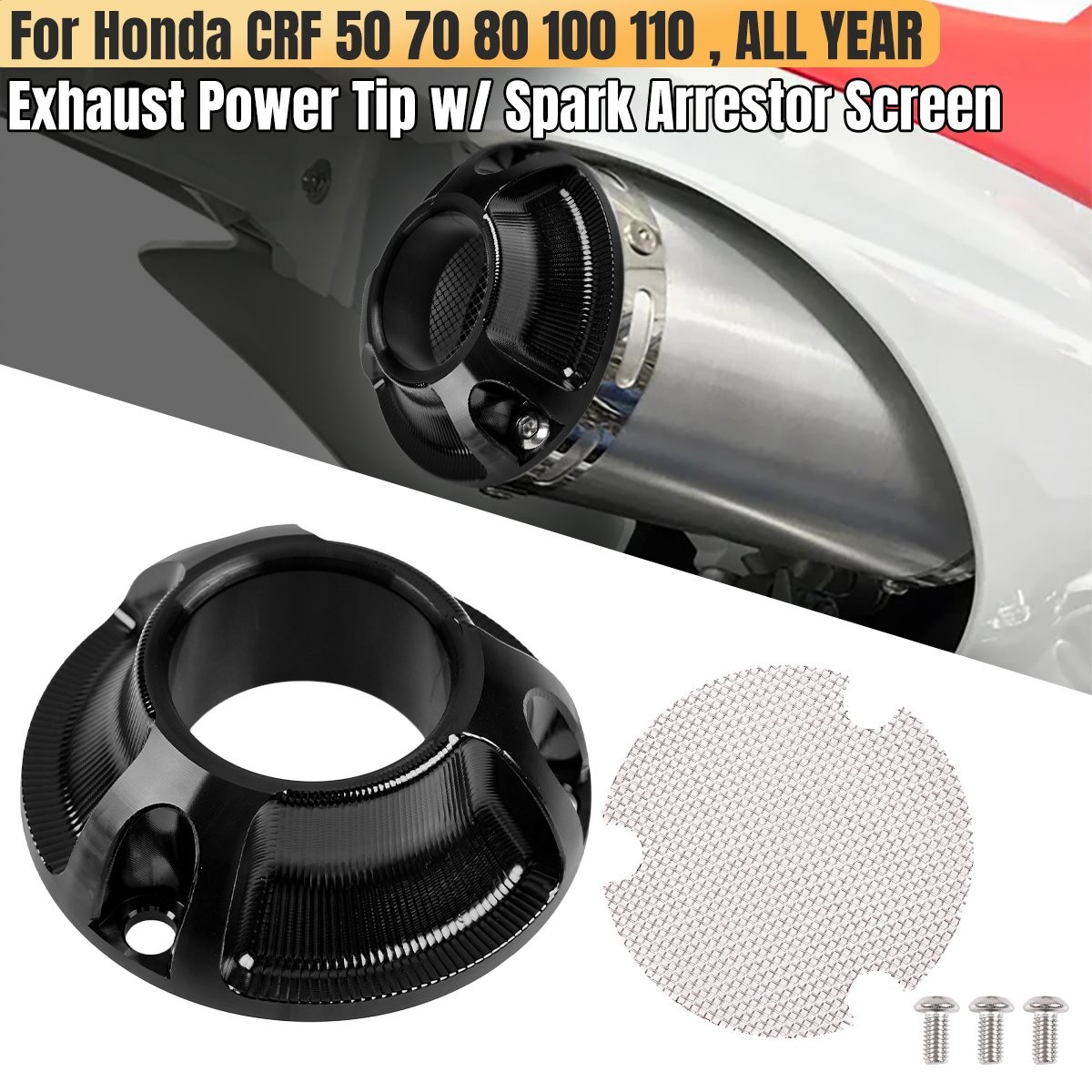 Exhaust Power Tip w/ Spark Arrestor Screen For Honda CRF 50 70 80 100 110 CT