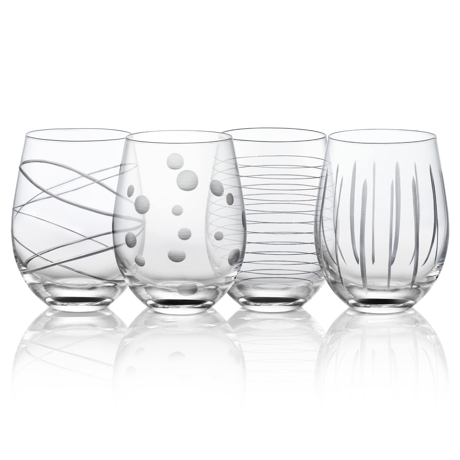 Joeyan Hand Blown Etched Stemless Wine Glasses with Dots Strips Pattern for R... Joeyan Hand Blown Etched Stemless Wine Glasses with Dots Strips Pattern for R...