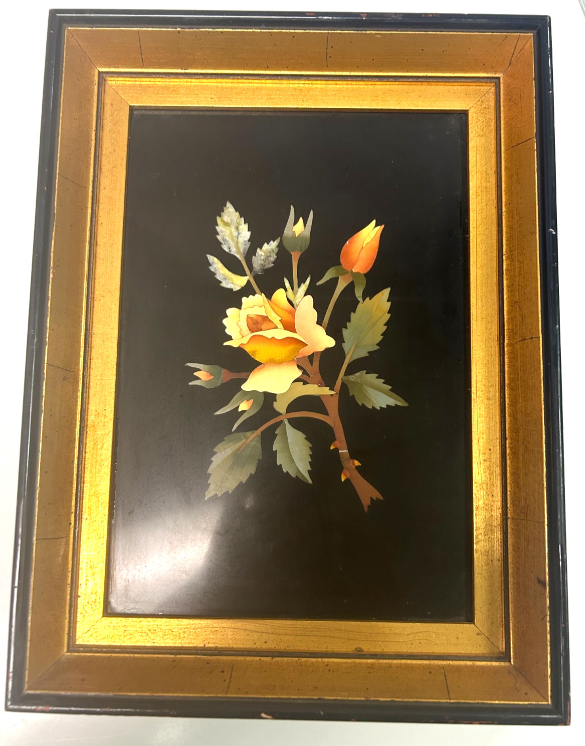 Vintage Italian Pietra Dura Inlay Stone Plaque Yellow Rose by G. Ugolini Vintage Italian Pietra Dura Inlay Stone Plaque Yellow Rose by G. Ugolini