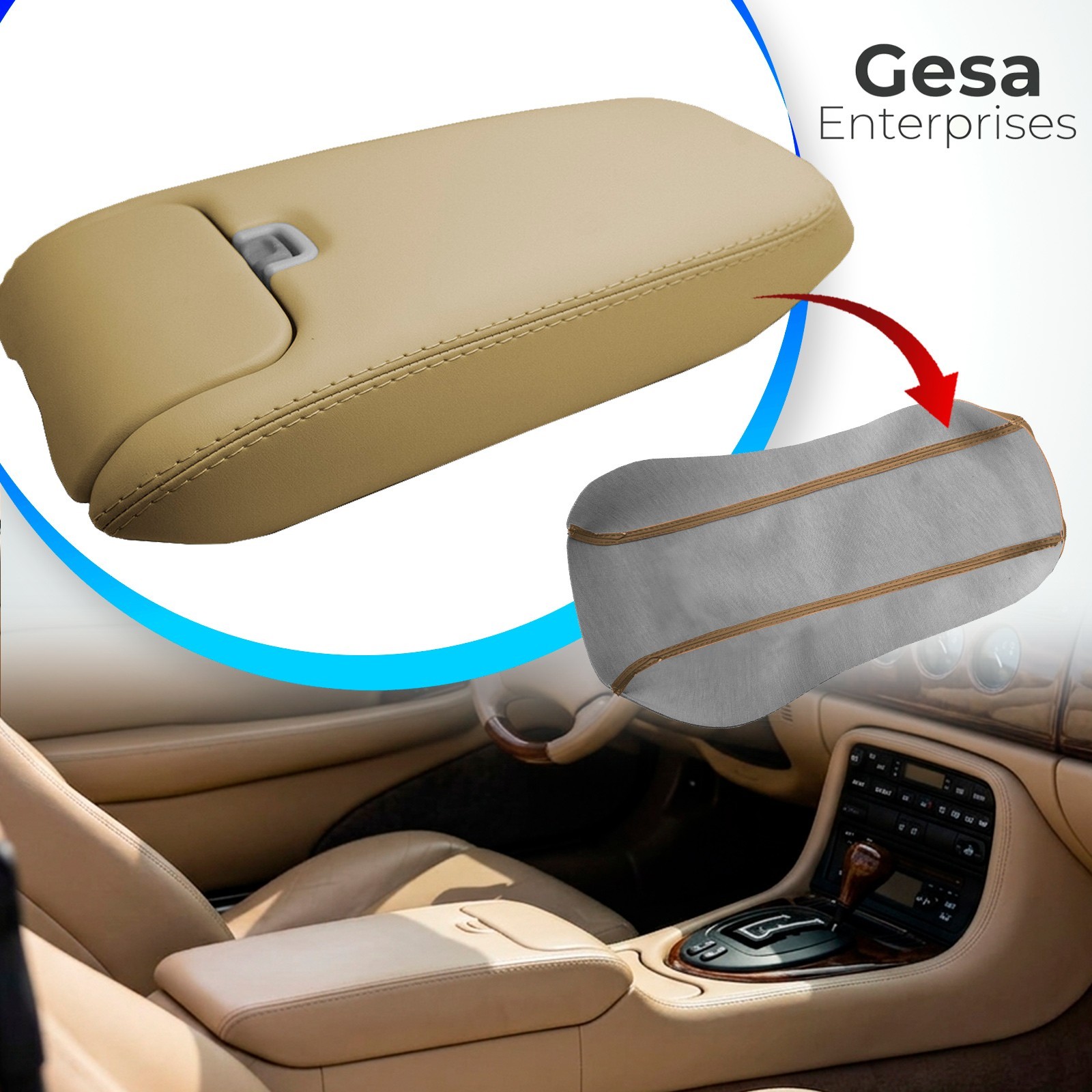 Fits 1997-2006 Jaguar XK XK8 XKR Center Console Armrest PU Leather Cover Barley