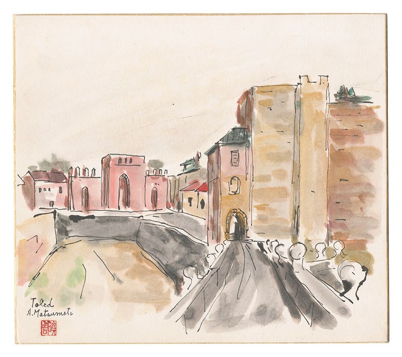 5pc Original Watercolor Pen Sketches Paris Landscapes Matsumoto Akichika