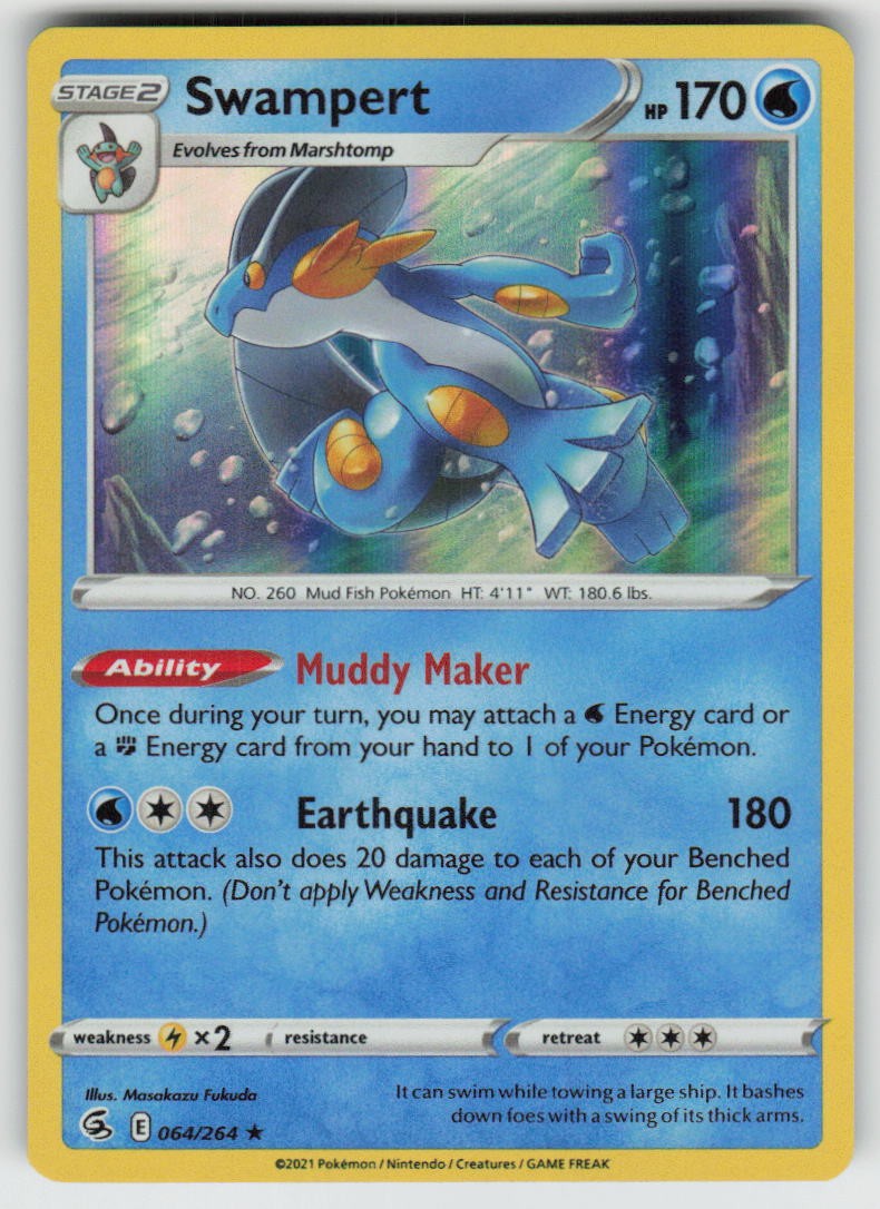 Holo Swampert 064/264 Rare Fusion Strike Near Mint Holo Swampert 064/264 Rare Fusion Strike Near Mint