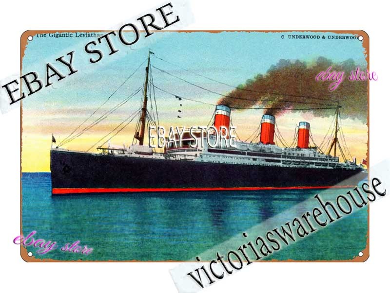 1923 SS Leviathan Steamer Steam Ship Oceanliner Gigantic Leviathan Tin Sign