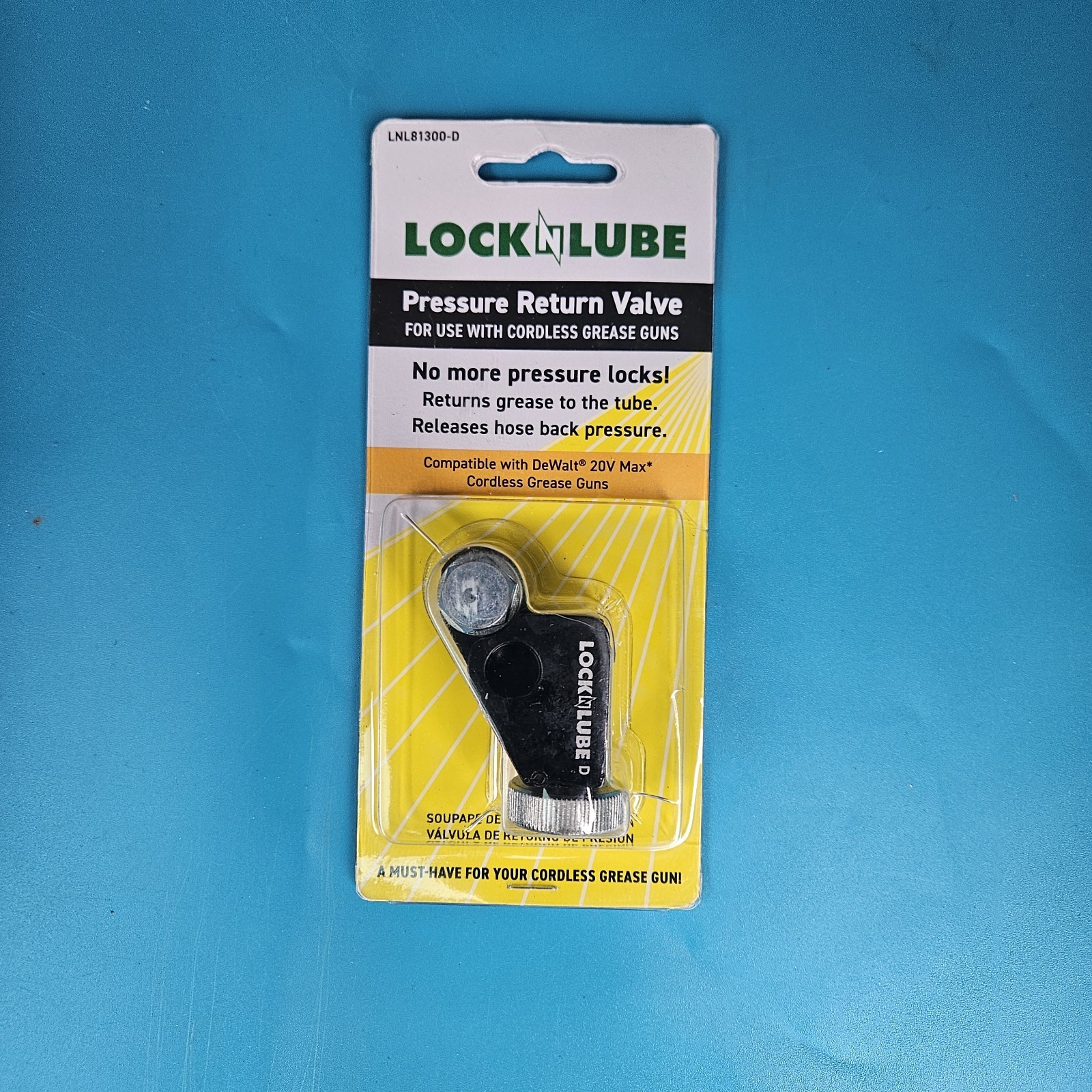 LockNLube Pressure Return Valve (PRV) for DeWalt 20V MAX - New Sealed LockNLube Pressure Return Valve (PRV) for DeWalt 20V MAX - New Sealed