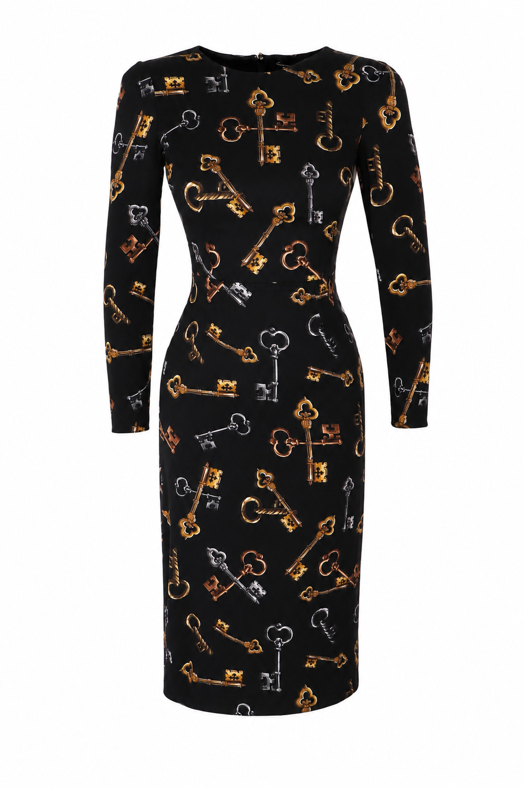 Dolce & Gabbana Women\'s Black Silk Key Print Long Sleeve Dress Size 36