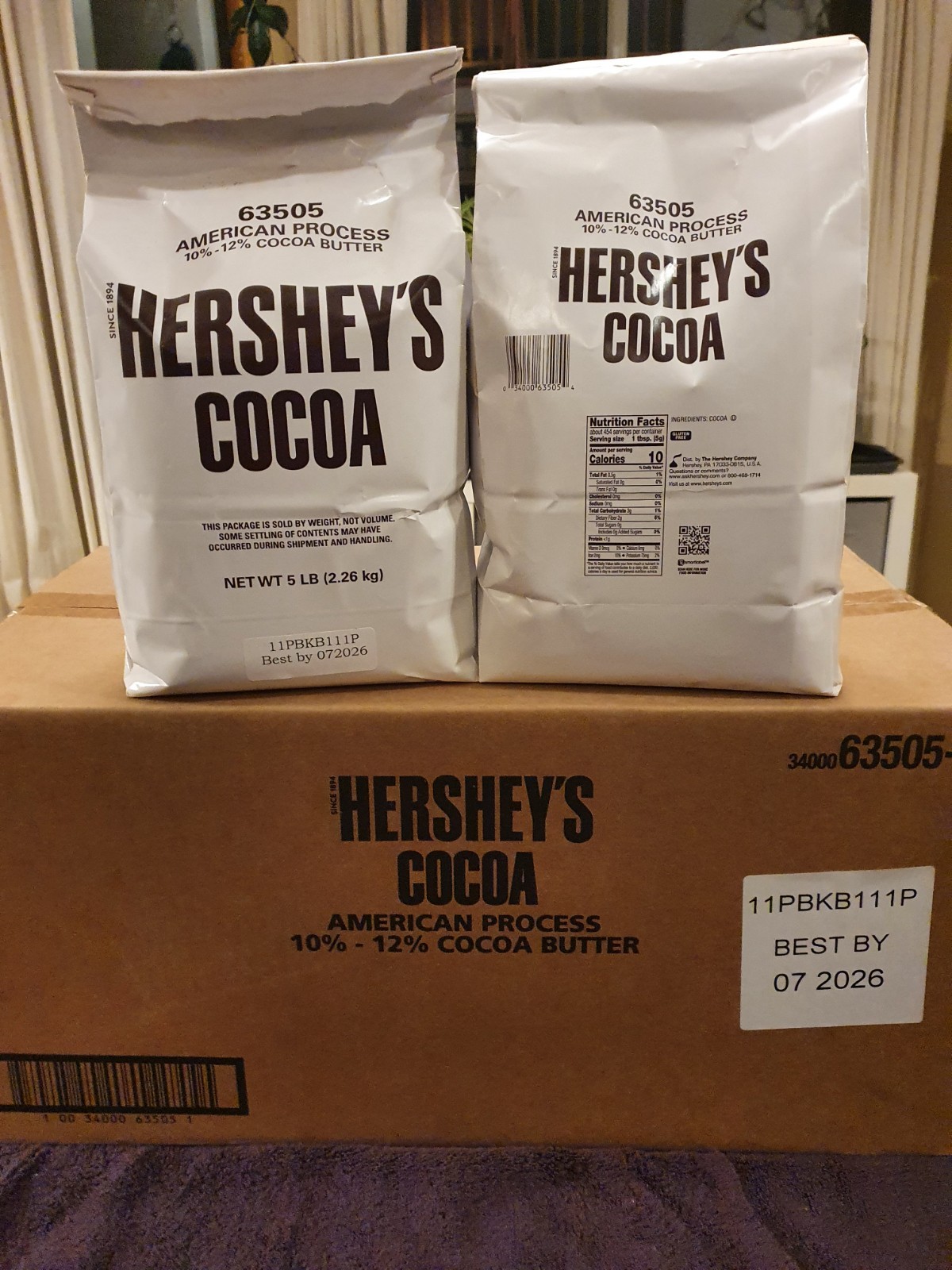 Hershey's 100% Cocoa Powder TWO 5lb Bags TEN POUNDS Bulk Baking Best By 07/2026 Hershey's 100% Cocoa Powder TWO 5lb Bags TEN POUNDS Bulk Baking Best By 07/2026