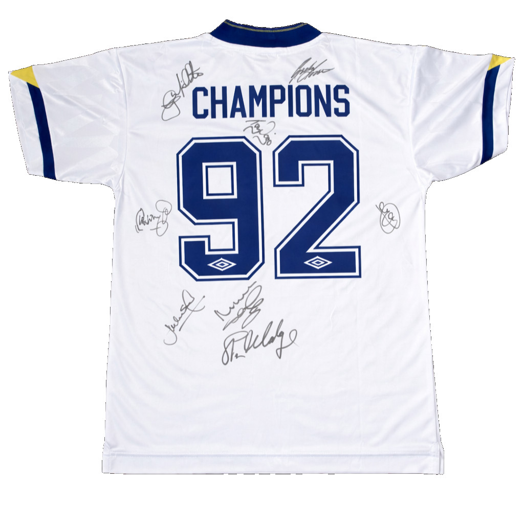 RARE MULTI SIGNED LEEDS UTD 1992 CHAMPIONS SHIRT AUTOGRAPH INC STRACHAN JERSEY