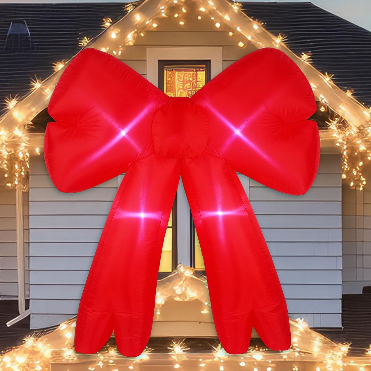 Leyndo 1 Pcs 6ft Bow Christmas Inflatable Outdoor Decor with Light, Red