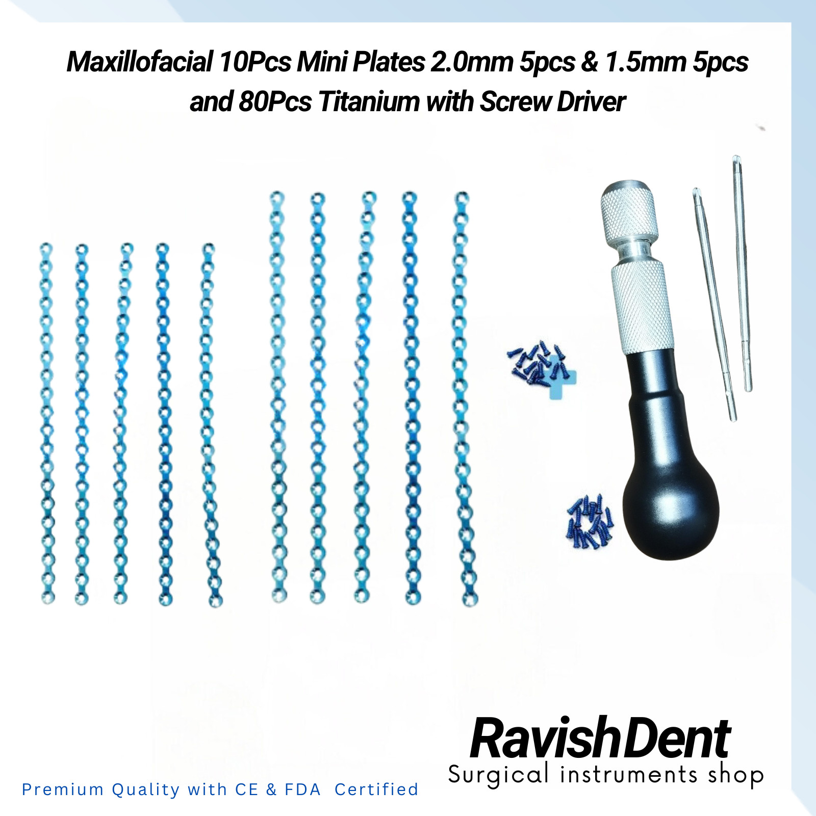 Maxillofacial Mini Straight Plates 5pcs 2.0mm 5pcs 1.5mm Titanium 80pcs Screw DR Maxillofacial Mini Straight Plates 5pcs 2.0mm 5pcs 1.5mm Titanium 80pcs Screw DR