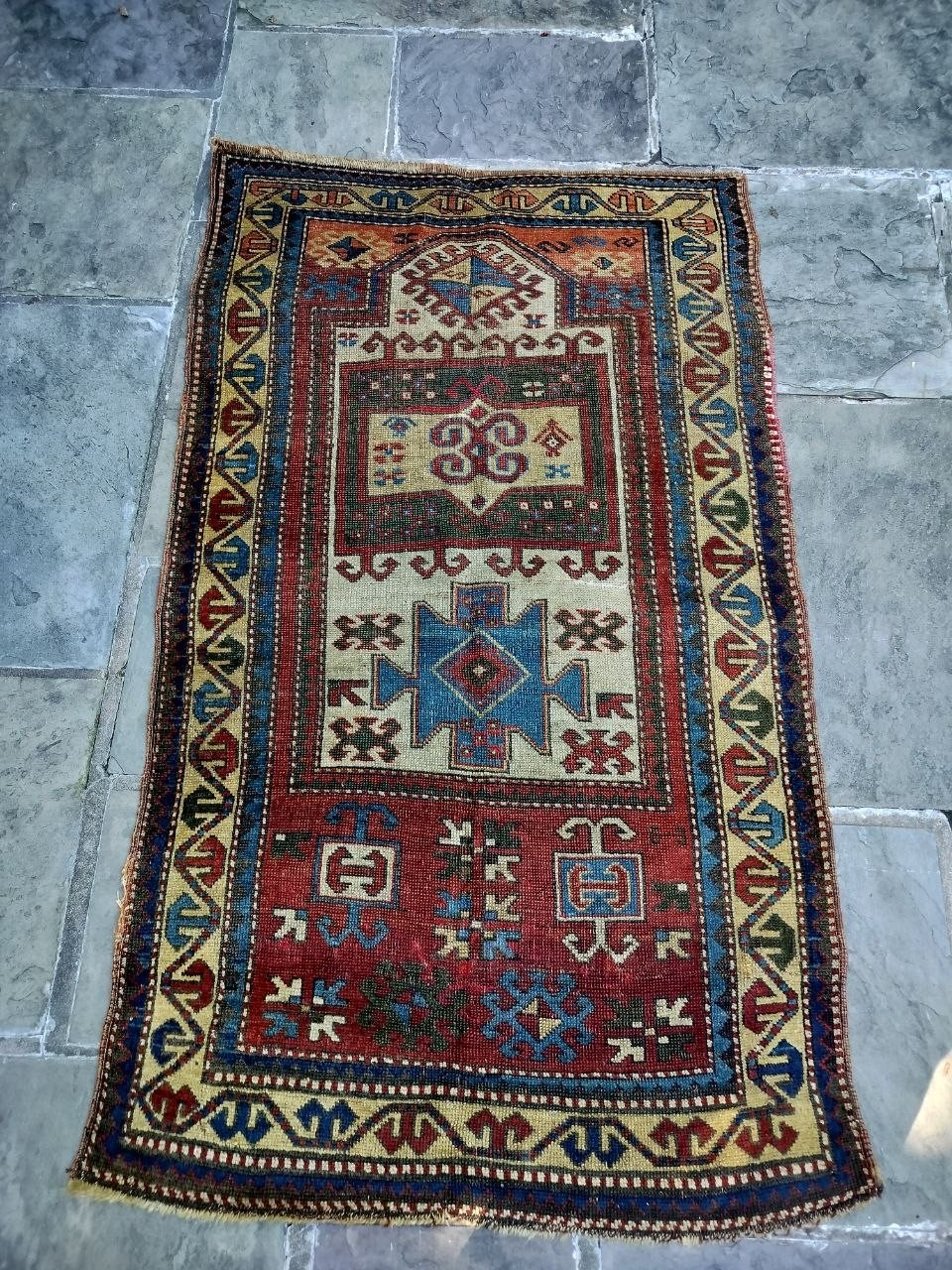 Antique Caucasian Kazak Prayer Rug 3x5 Vintage Hand Knotted Wool Tribal Area Rug Antique Caucasian Kazak Prayer Rug 3x5 Vintage Hand Knotted Wool Tribal Area Rug
