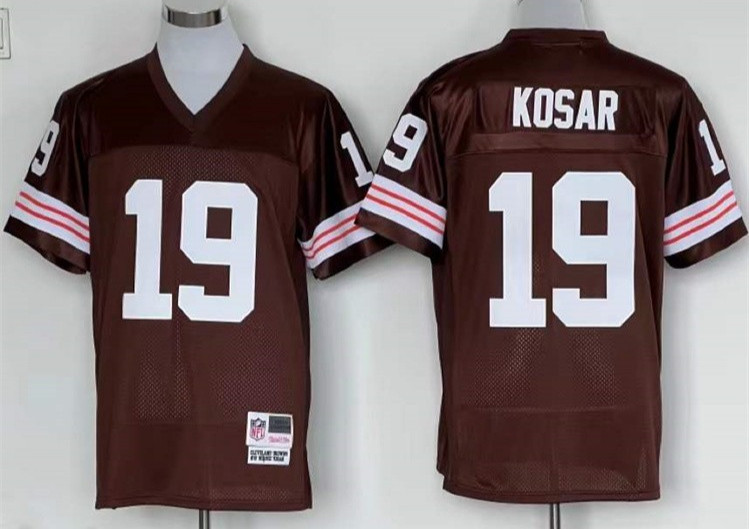 HOT Cleveland Browns Bernie Kosar #19 Mitchell & Ness Brown Jersey.