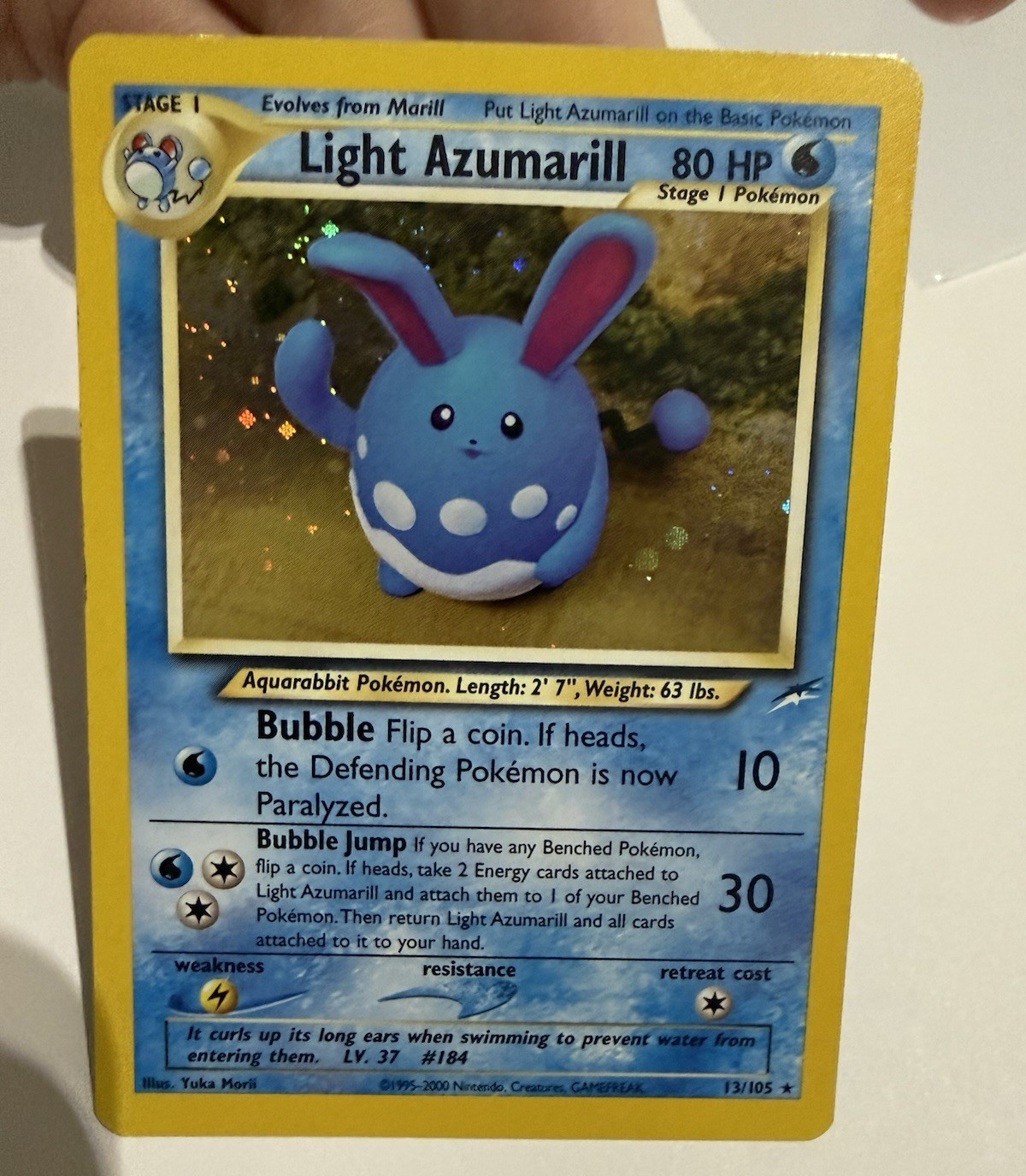 WotC Neo Destiny Light Azumarill Holo Rare 13/105 80HP 2000 WotC Neo Destiny Light Azumarill Holo Rare 13/105 80HP 2000