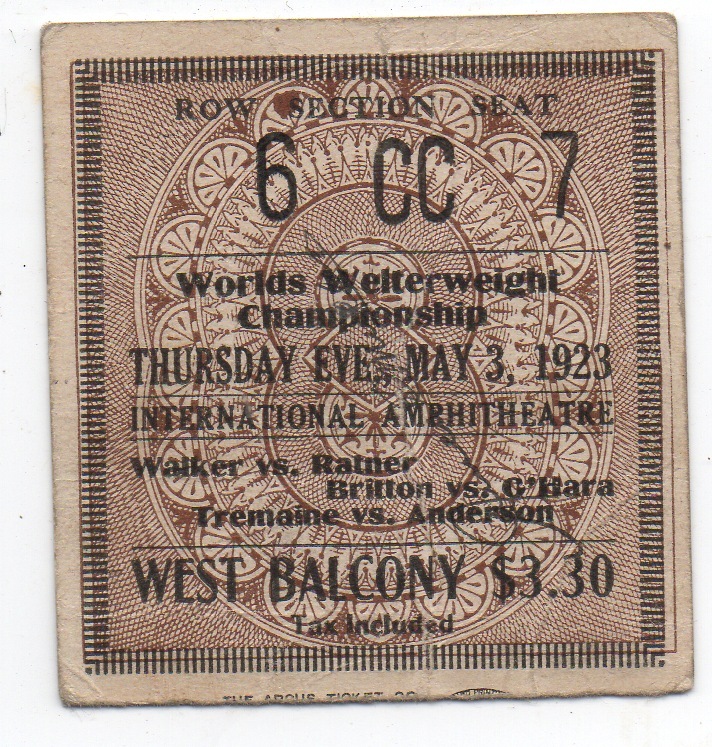 Rare 1923 Boxing Ticket from the World\'s Welterweight Championship Fight  