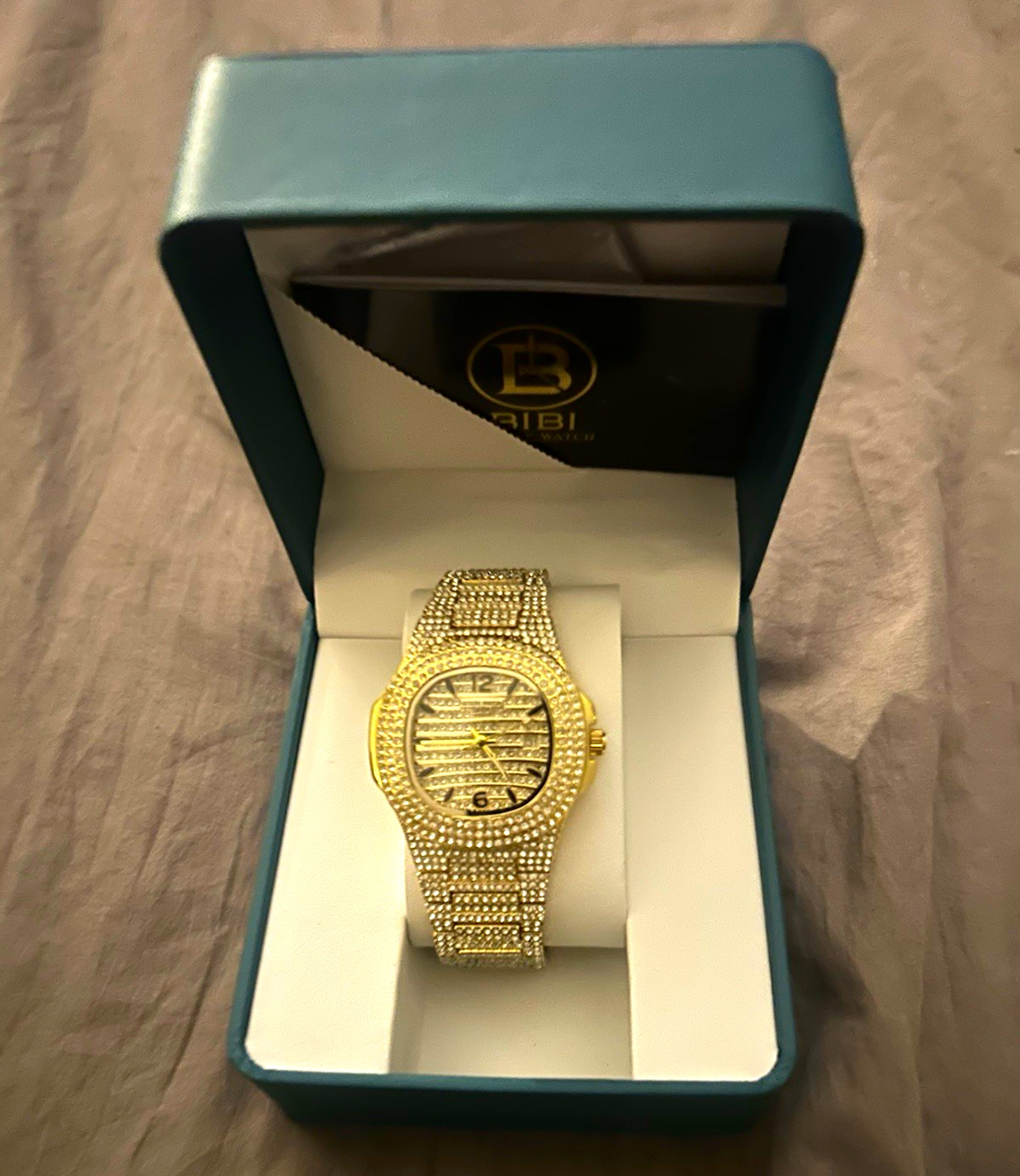BIBI Gold Tone Quartz Luxury Gem-Set Date Bracelet Wristwatch w/ Box BIBI Gold Tone Quartz Luxury Gem-Set Date Bracelet Wristwatch w/ Box