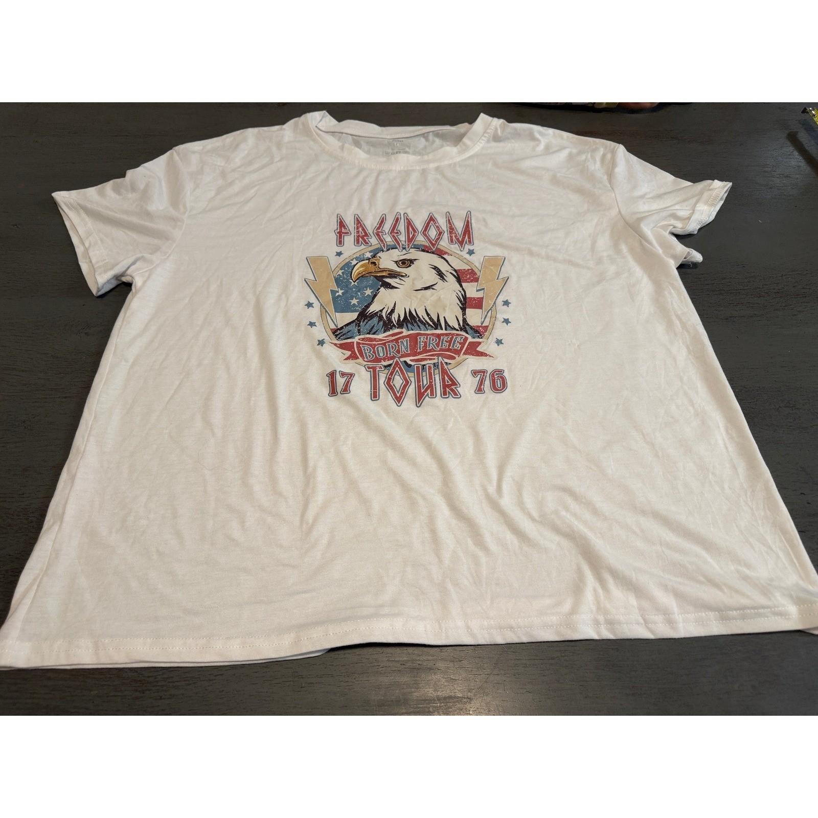 SHEIN Curve White Graphic Tee Freedom Born Free 17 Tour 76 Eagle T-Shirt 1XL