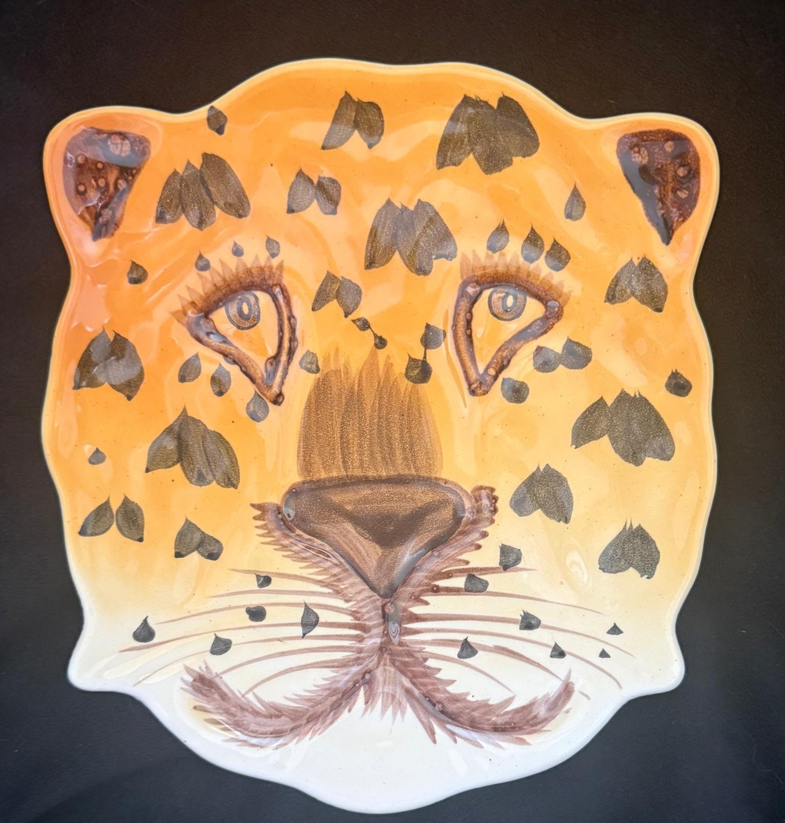 Vtg MCM 1960s Italian Ceramic Leopard Plate Hand Painted Face Dish Made in Italy Vtg MCM 1960s Italian Ceramic Leopard Plate Hand Painted Face Dish Made in Italy