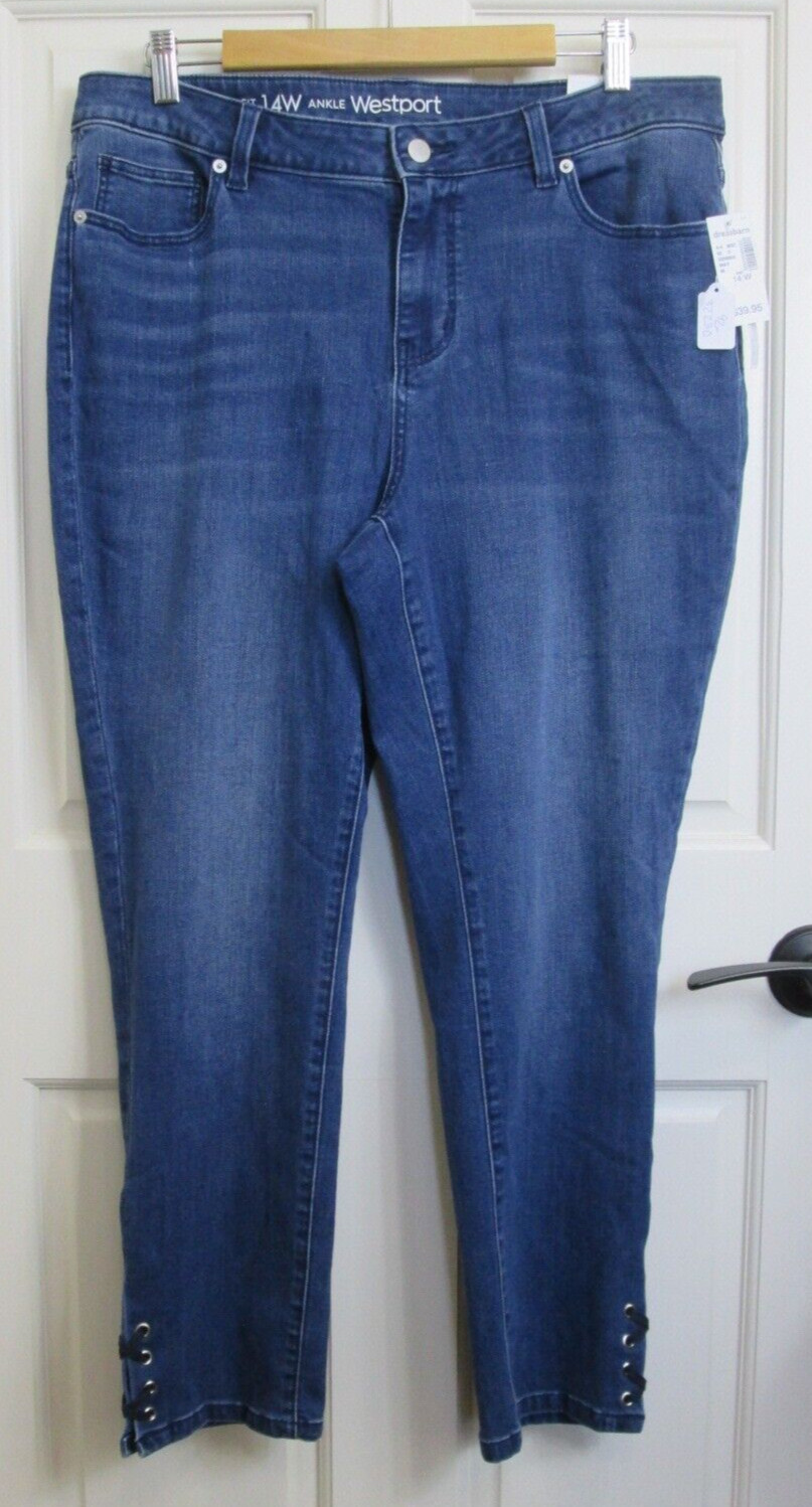 NWT Westport Ankle Jeans Womens Size 14W 36x26.5 Distressed Stretch 92-32230