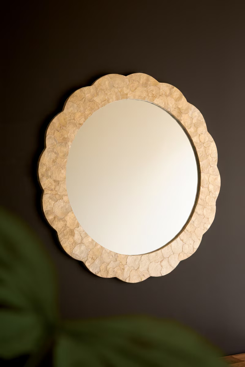 Scalloped Round Layered Capiz Shell Mirror Adds Elegance To Your Room Home Decor Scalloped Round Layered Capiz Shell Mirror Adds Elegance To Your Room Home Decor