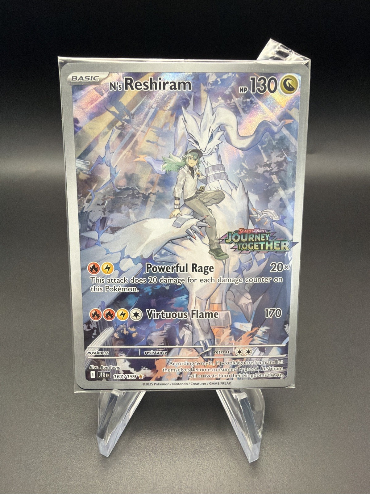 Pokemon N’s Reshiram 167/159 Journey Together Stamped Promo Sealed Illustration Pokemon N’s Reshiram 167/159 Journey Together Stamped Promo Sealed Illustration