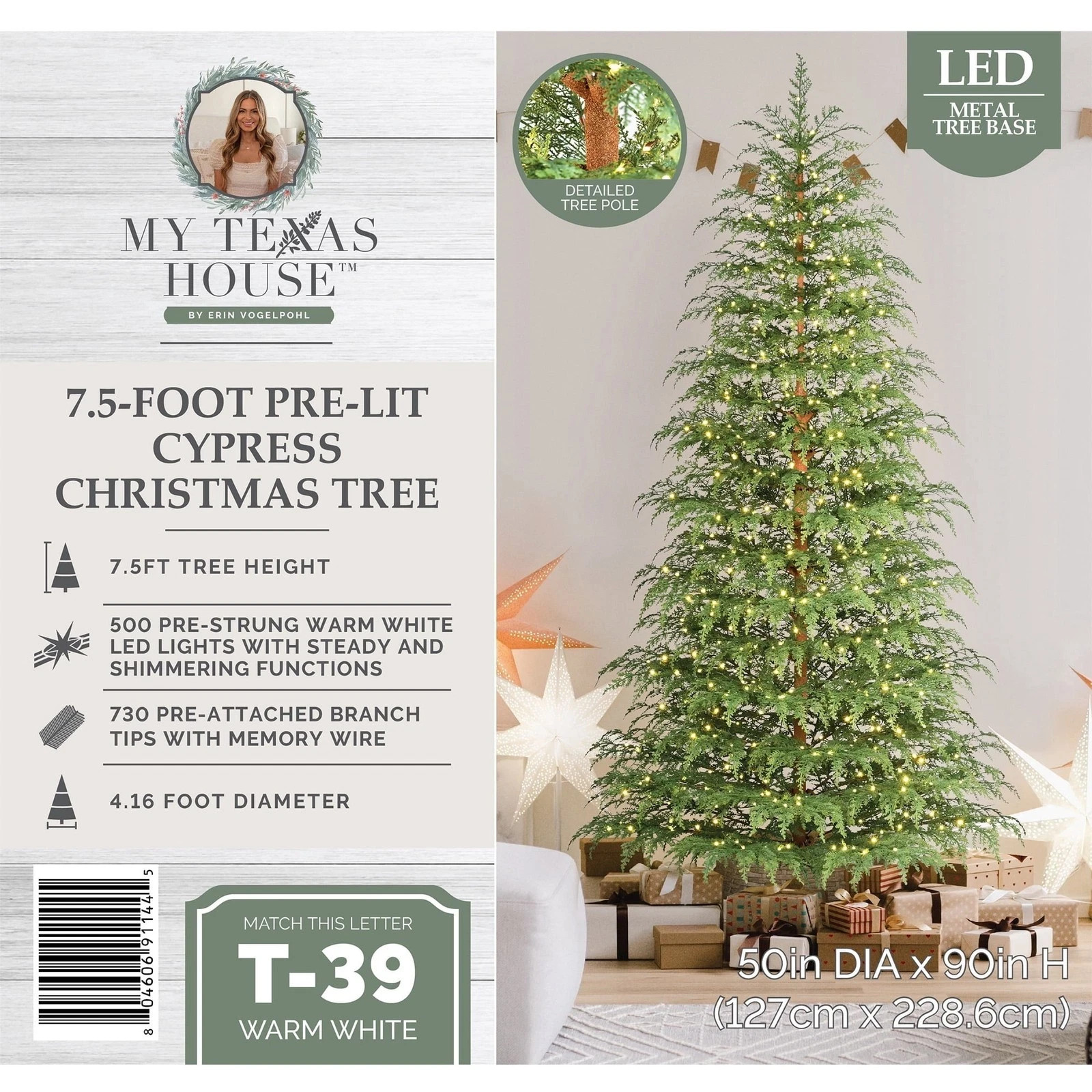 My Texas House 7.5 Ft Cypress PreLit Artificial Christmas Tree 500W/ Warm LEDs My Texas House 7.5 Ft Cypress PreLit Artificial Christmas Tree 500W/ Warm LEDs