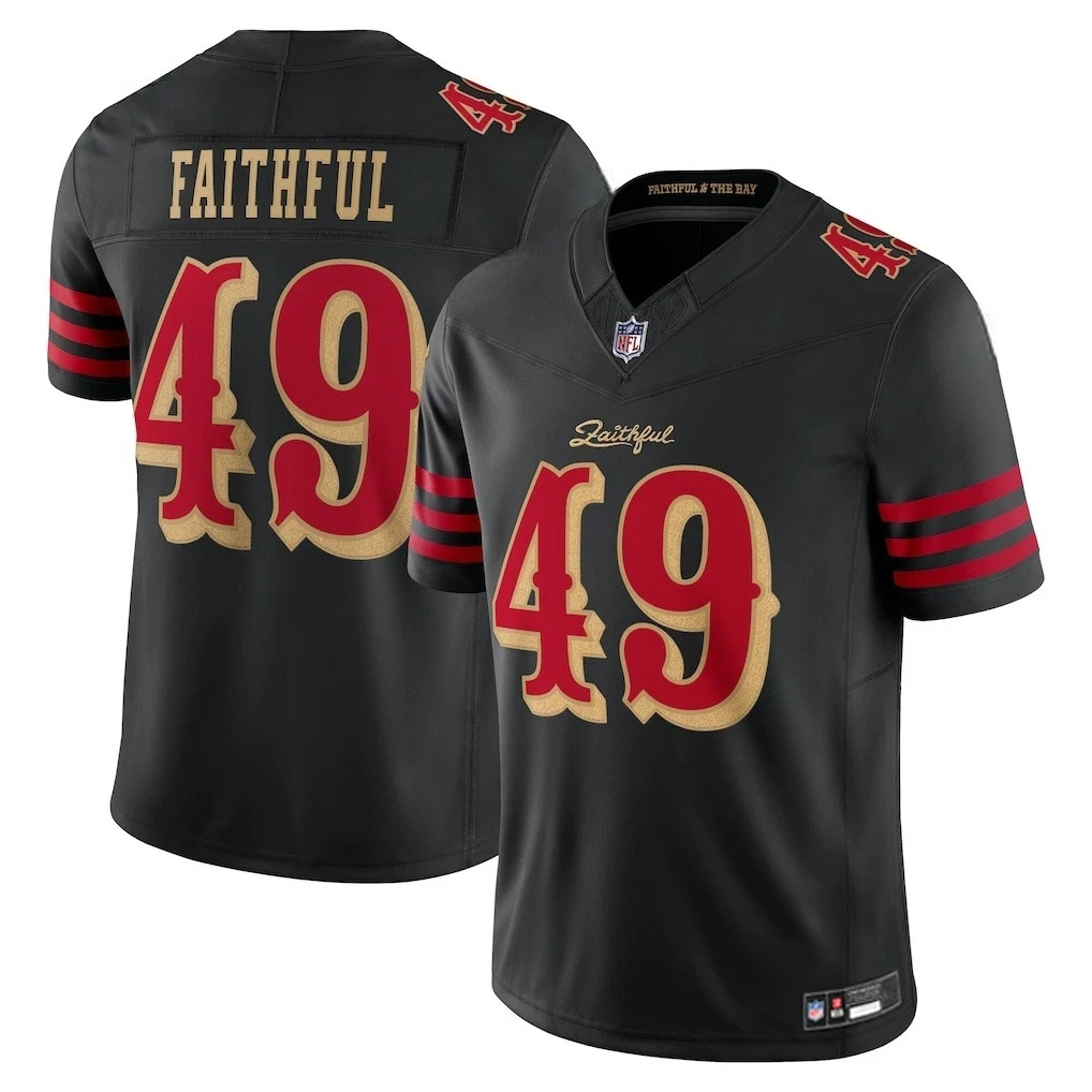 Men\'s 49ers The Faithful #49 Black 2025 Rivalries Limited Stitched Jersey S-3XL