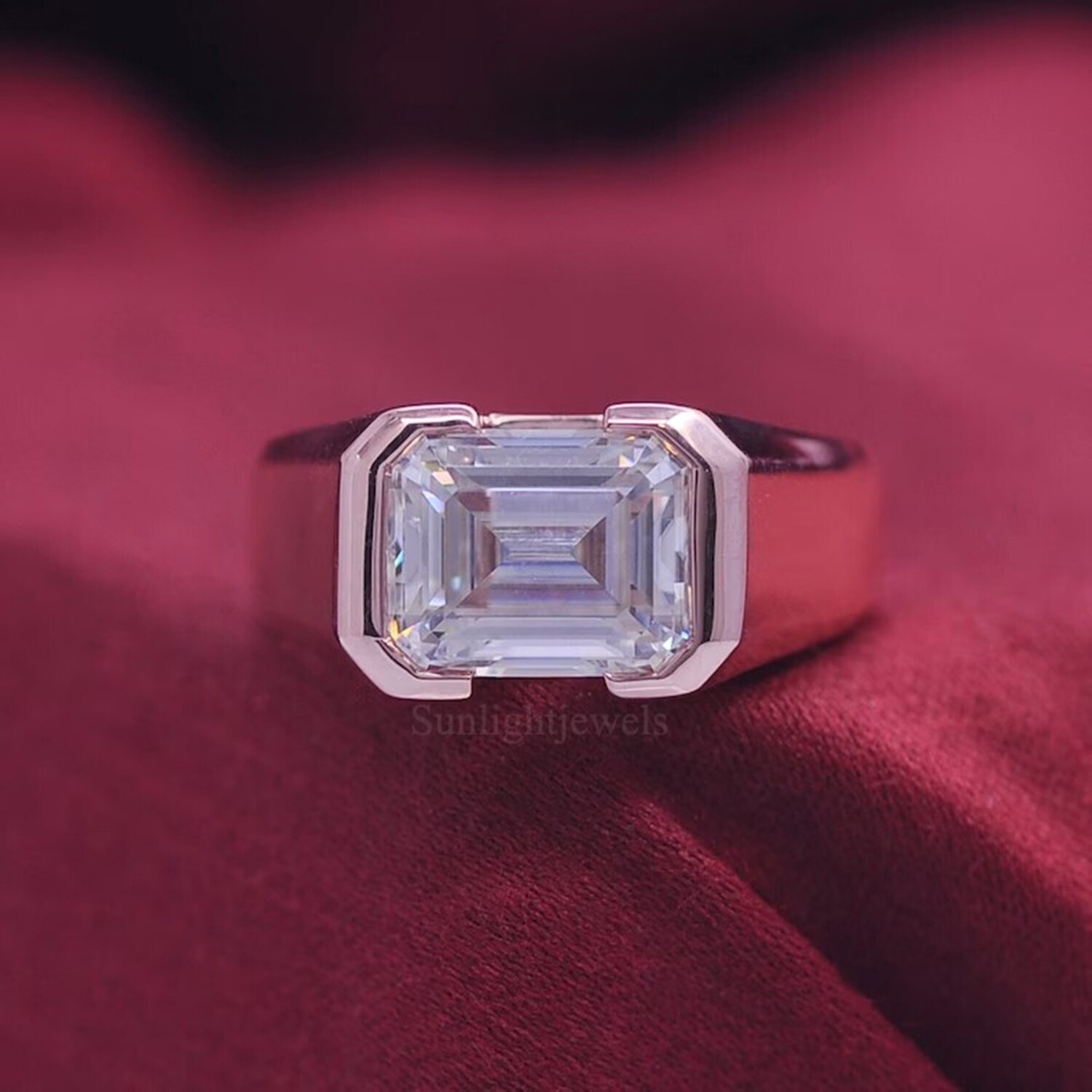 6.55 Ct Off White Lab Grown Diamond Emerald Cut Solitaire Ring 925 Silver