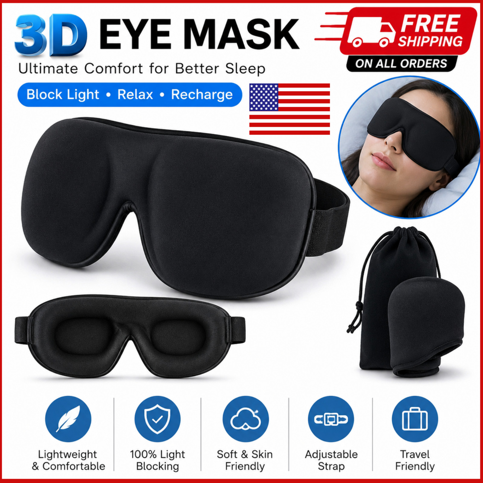 3D Travel Silk Eye Mask Sleeping Soft Padded Shade Cover Rest Relax Blindfold