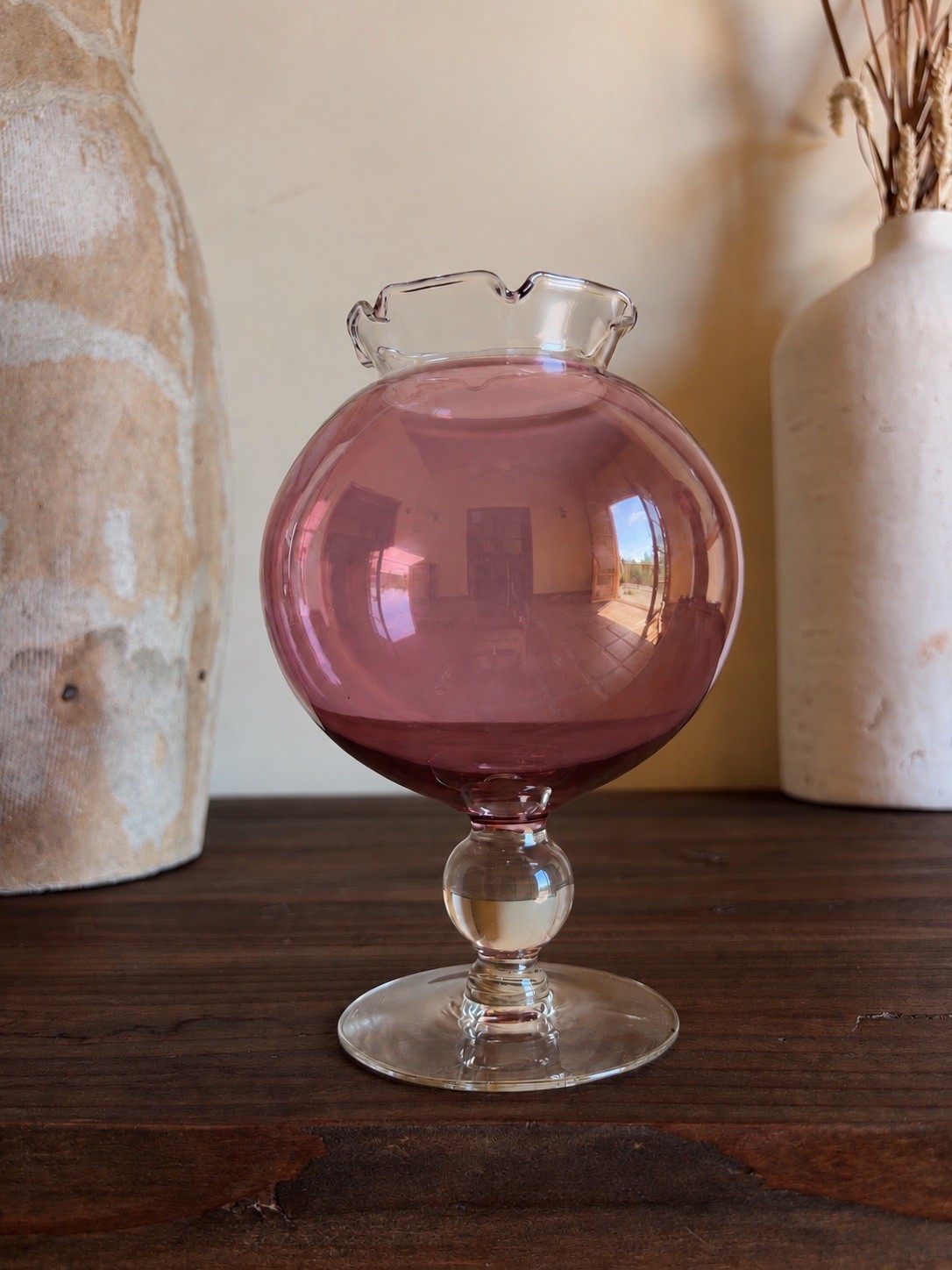 Vintage 1950s–60s Mauve Pink Blown Glass Pedestal Vase Vintage 1950s–60s Mauve Pink Blown Glass Pedestal Vase