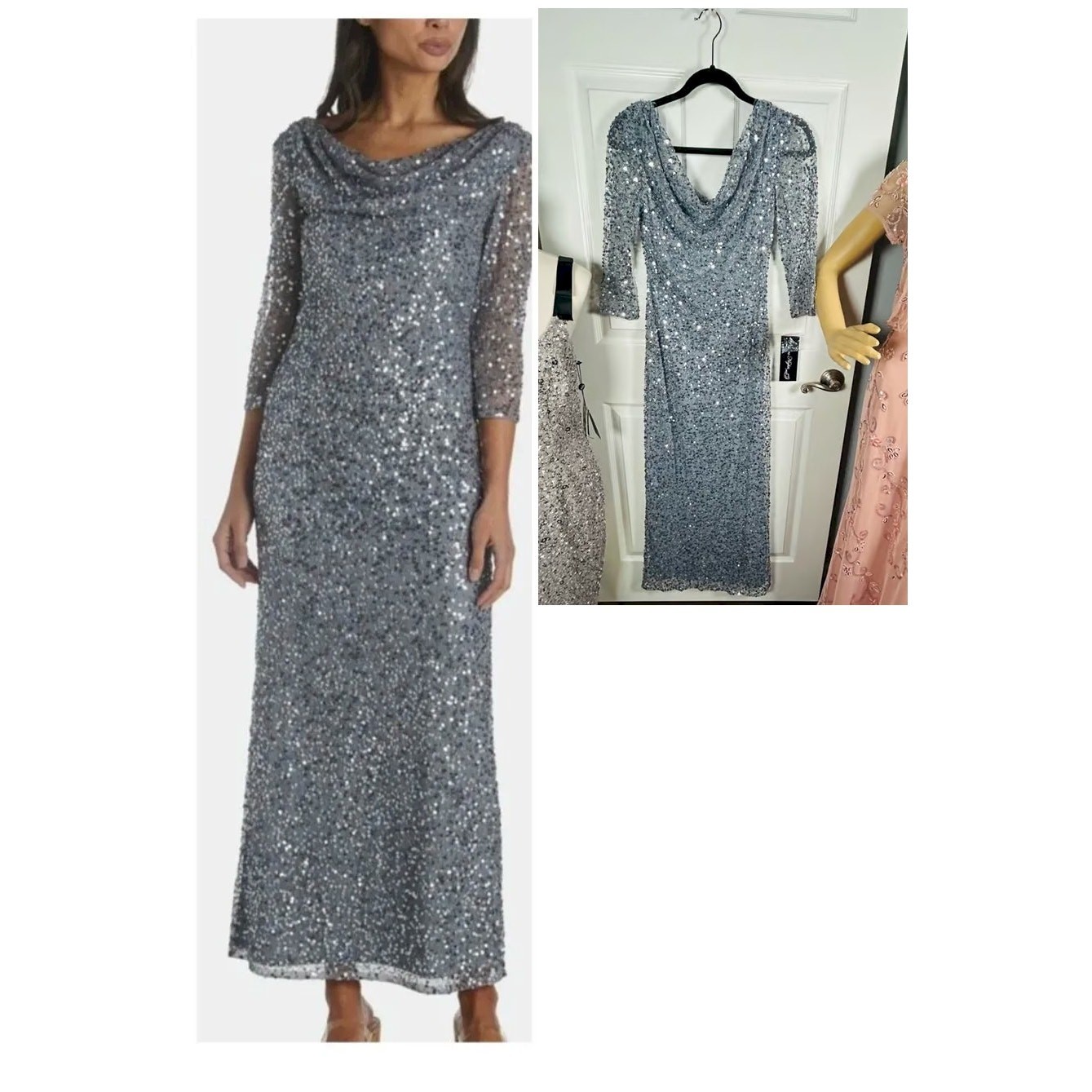 Pisarro Nights Gown in Grayish Blue Sequins Women\'s Size 4 New with Tags