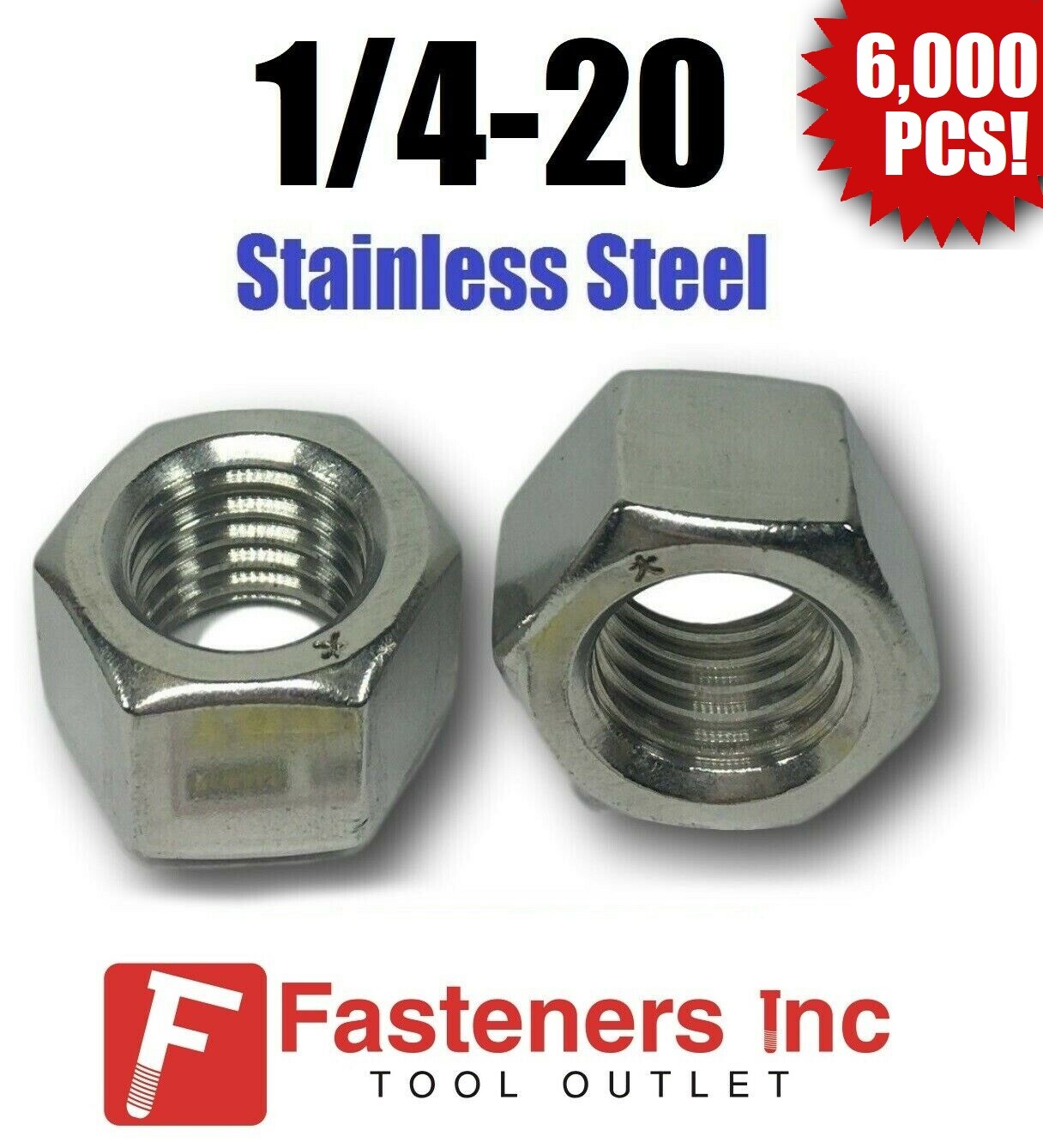 (Qty 6000) 1/4-20 Stainless Steel Finished Hex Nuts 304 / 18-8 1/4