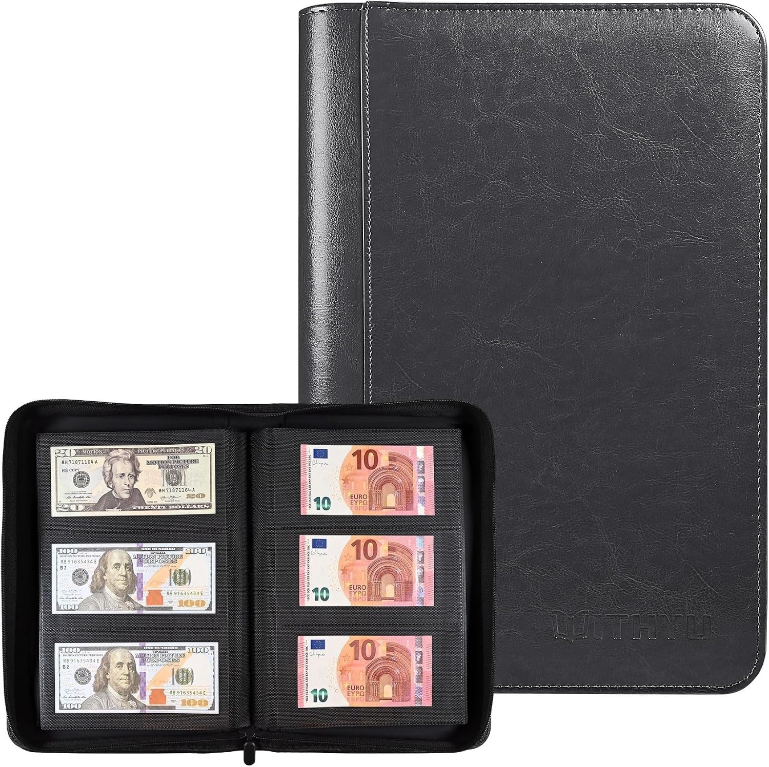Currency Album with 180 Pockets -  Expandable 3-Ring Binder Currency Organizer w