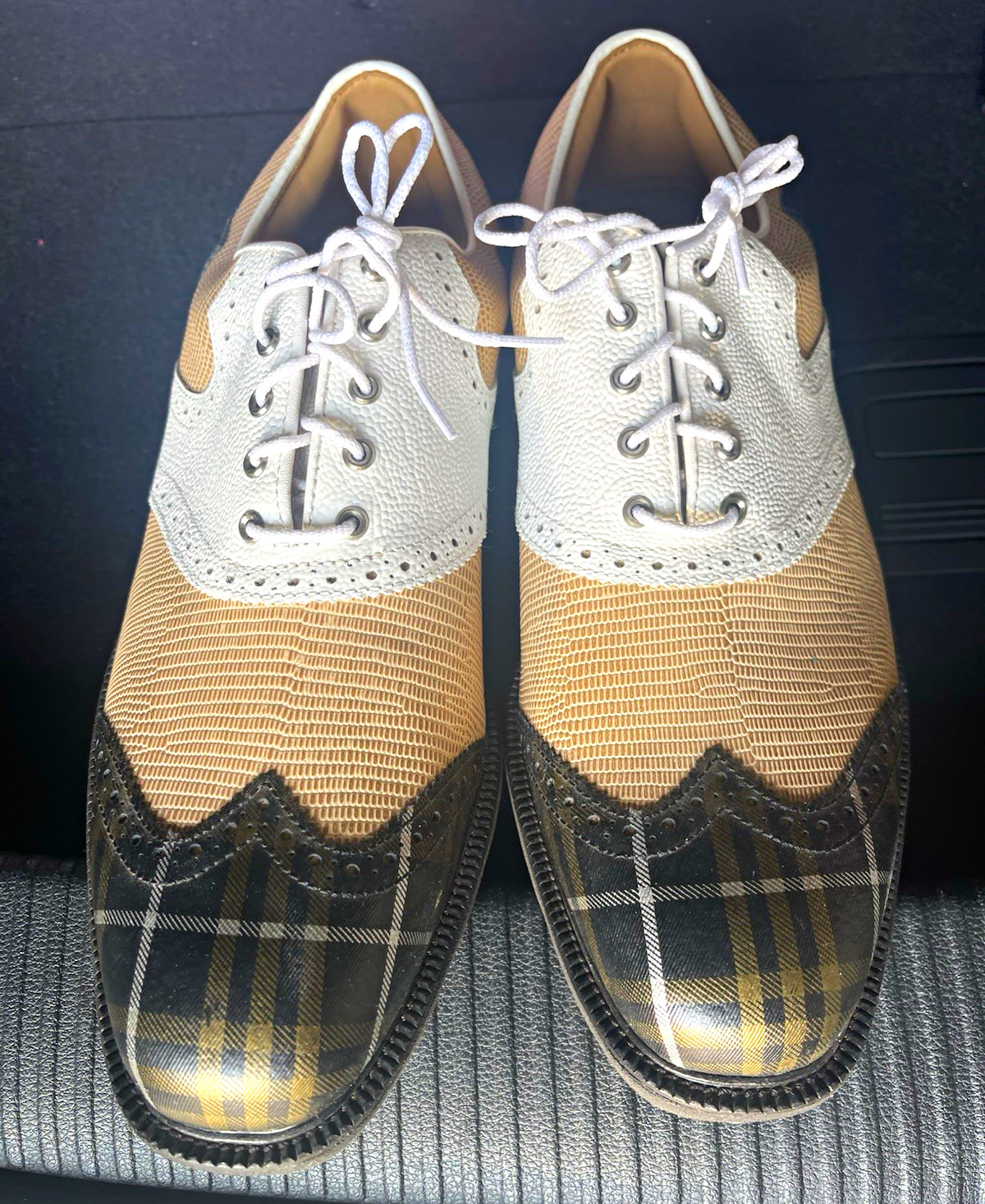 FootJoy Icon Men\'s Leather Plaid Spiked Golf Shoes Lace Up US 12 M EU 48 FootJoy Icon Men\'s Leather Plaid Spiked Golf Shoes Lace Up US 12 M EU 48