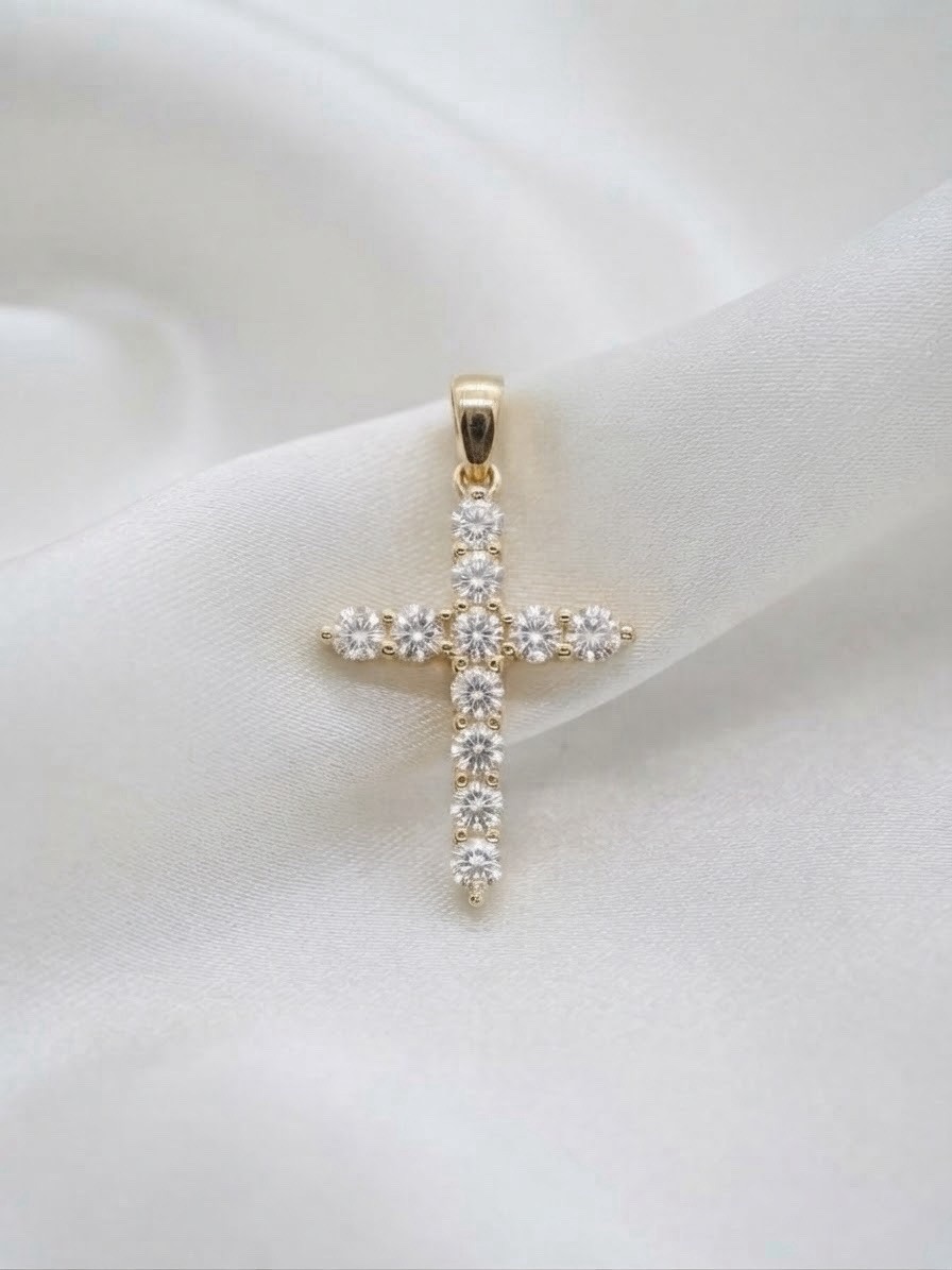 14K Yellow Gold Diamond Cross Pendant 0.35 CT 0.80g 585 Fine Jewelry