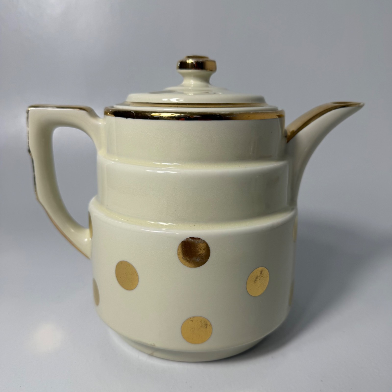 Vintage Hall\'s Coffee Pot Superior Quality Kitchenware Cream Gold Polka Dot USA Vintage Hall\'s Coffee Pot Superior Quality Kitchenware Cream Gold Polka Dot USA