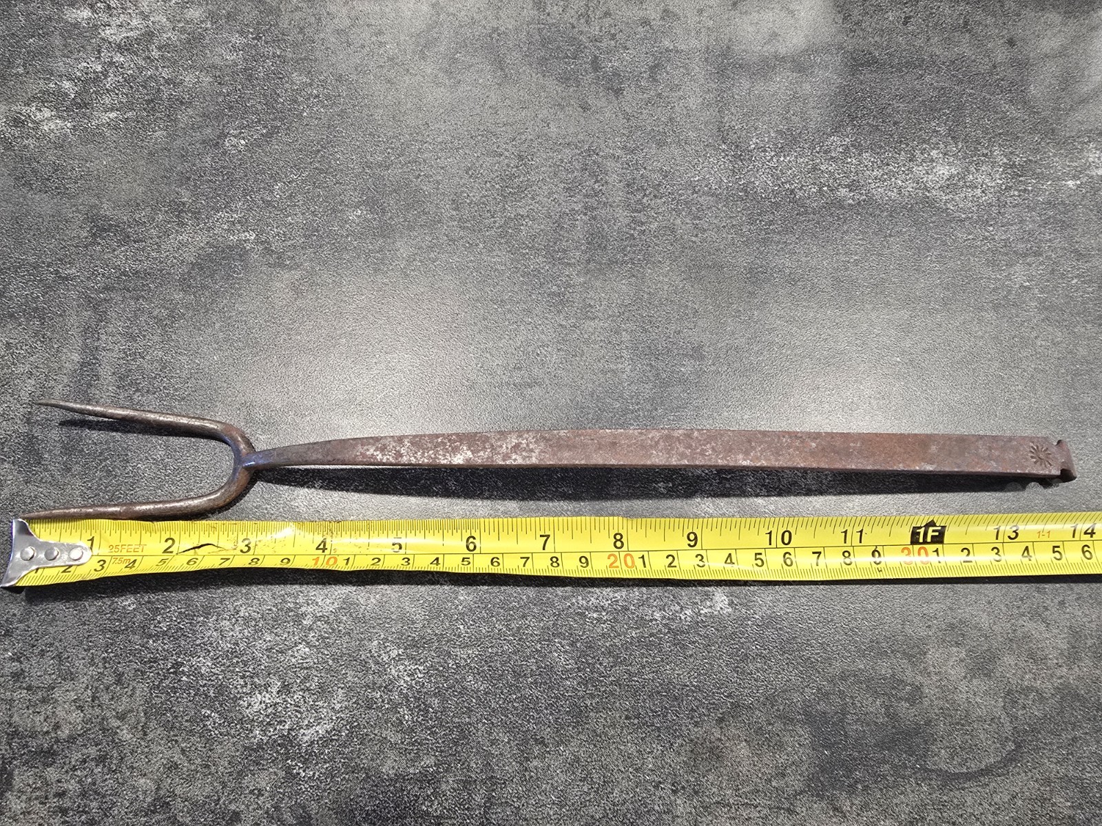Antique 19th C Hand Forged Iron Flesh Fork Butcher Hearth Tool Rosette 14 Antique 19th C Hand Forged Iron Flesh Fork Butcher Hearth Tool Rosette 14