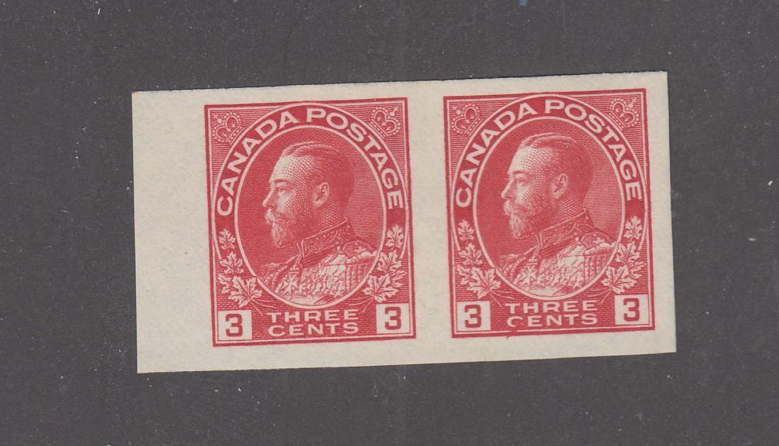 CANADA # 138 VF-MNH PAIR IMPERFS KGV ADMIRALS 3cts CARMINE