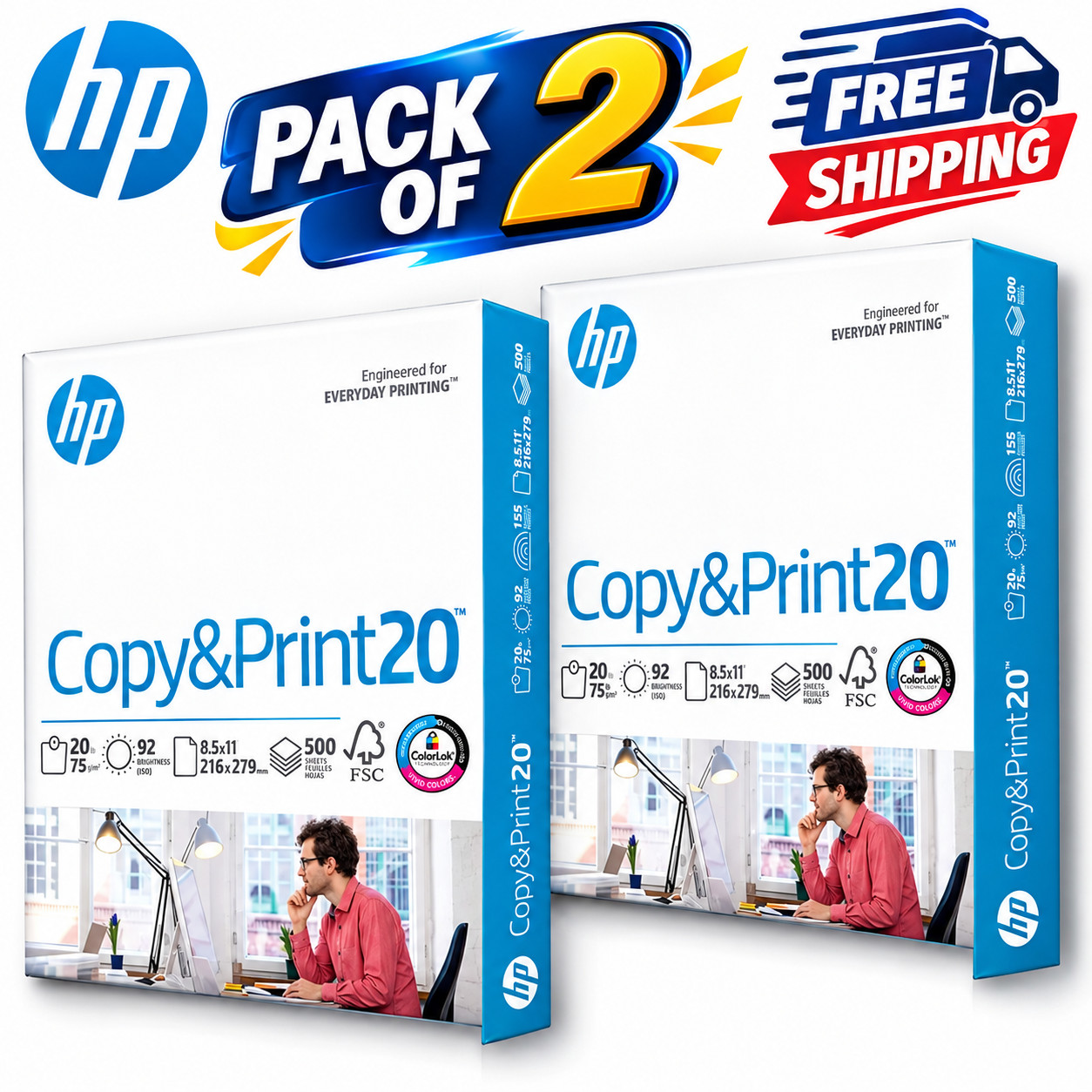 2 Pack HP Copy & Print20 Paper 20lb 8.5x11 Copy Printer Paper 1 Ream 500 Sheets 2 Pack HP Copy & Print20 Paper 20lb 8.5x11 Copy Printer Paper 1 Ream 500 Sheets