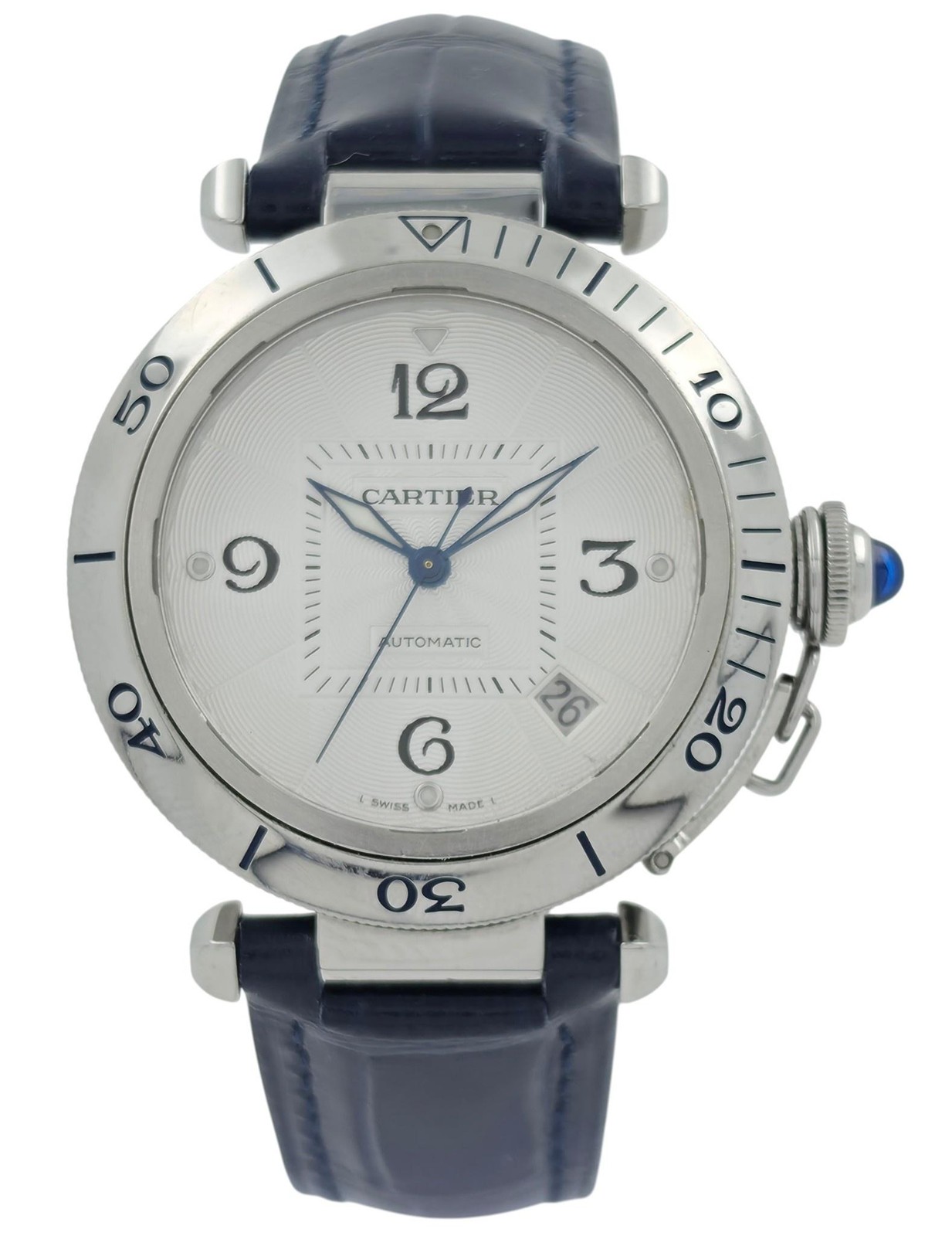 Cartier Pasha 2379 W3104055 Date White Dial Stainless Steel 38MM Men\'s Automatic