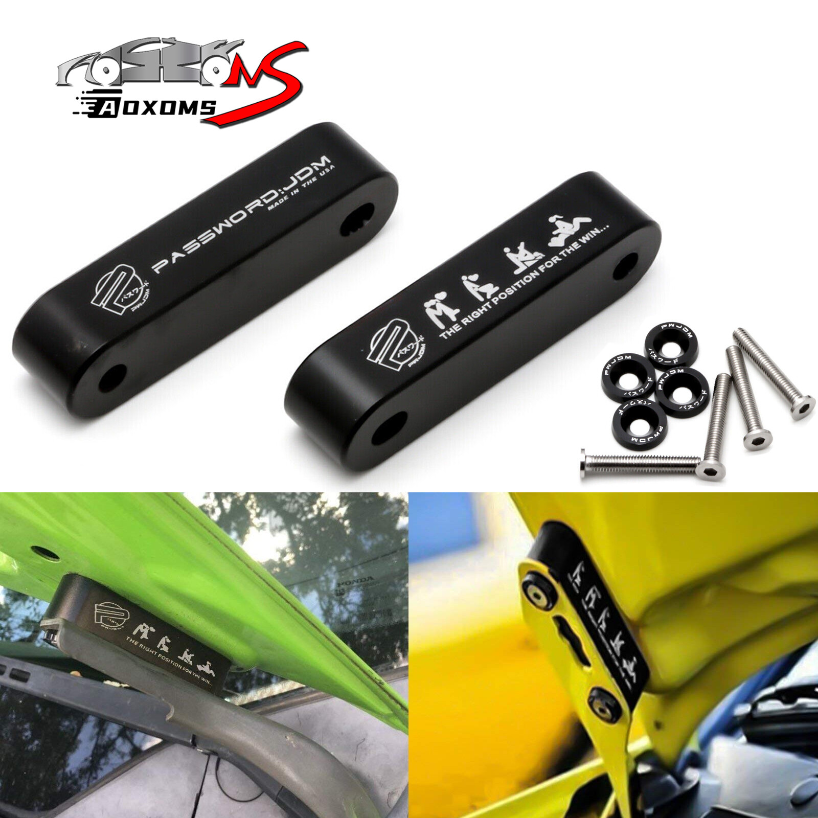 JDM Aluminum Billet Hood Vent Spacer Riser Kit For Honda Civic Acura Black