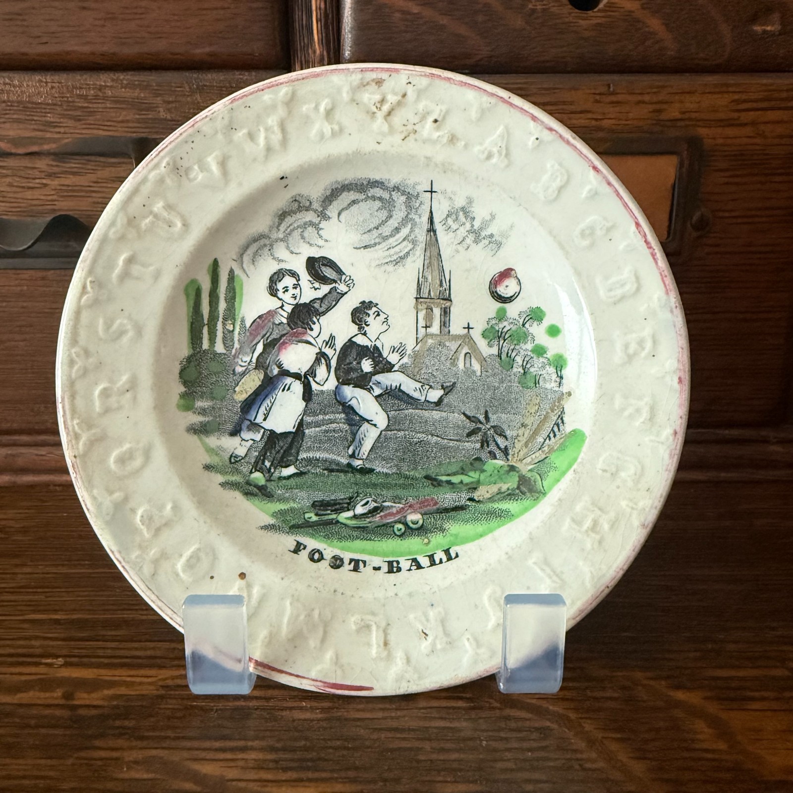 Antique Staffordshire ABC Alphabet Child's Plate Foot-Ball Football Victorian