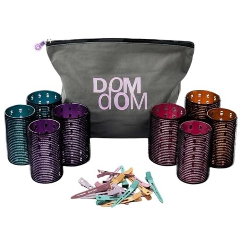 Metal Hair Rollers 50/60mm Heatless Volume Set 24pc Clips Travel Bag
