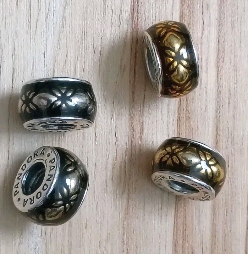 4) PANDORA 925 Sterling Silver Golden Dew Floral Spacer Fall Charm Bead LOT 4) PANDORA 925 Sterling Silver Golden Dew Floral Spacer Fall Charm Bead LOT