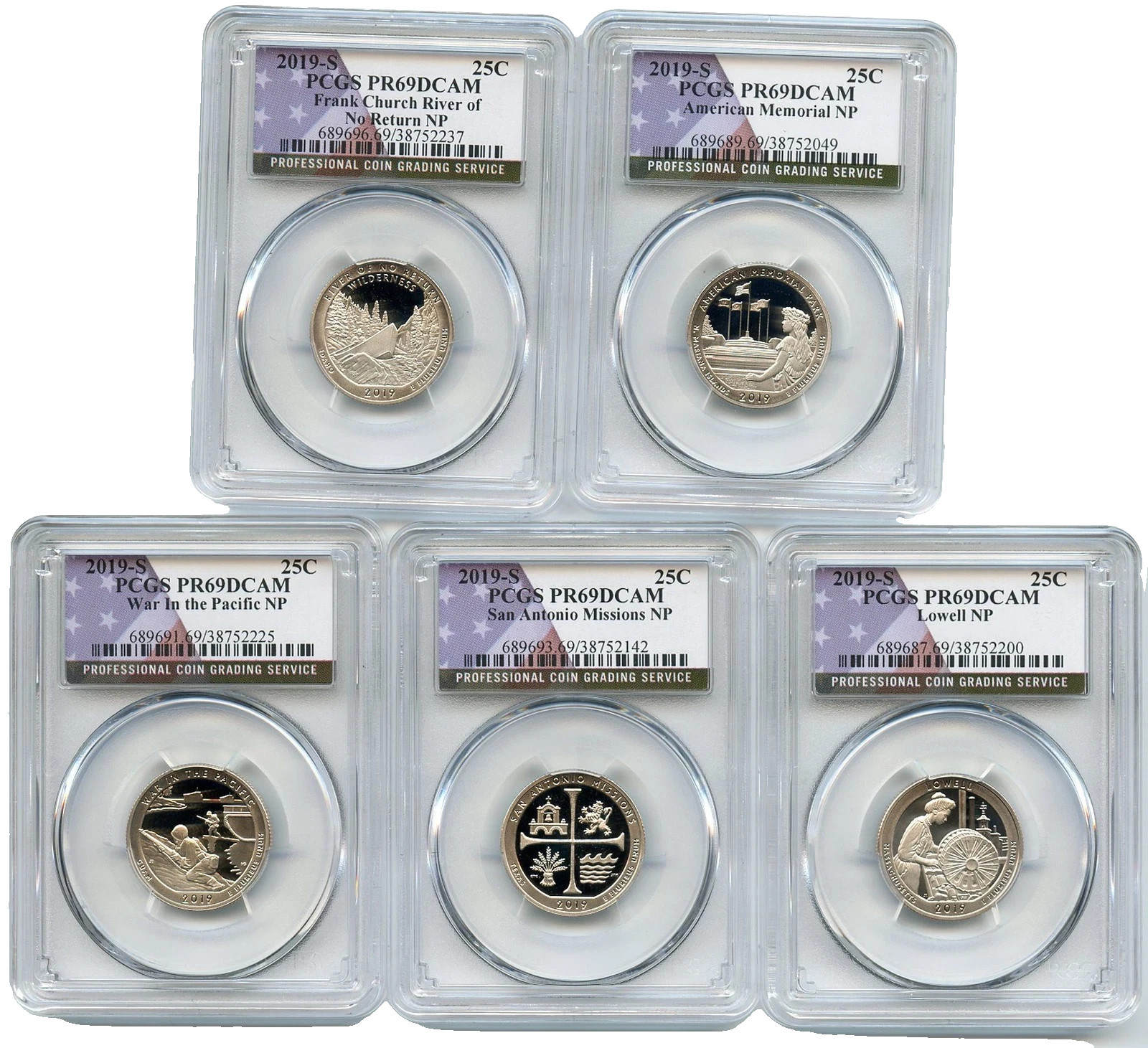 2019 S National Parks 5 Coin Quarter Set PCGS PR69DCAM Special Flag Label