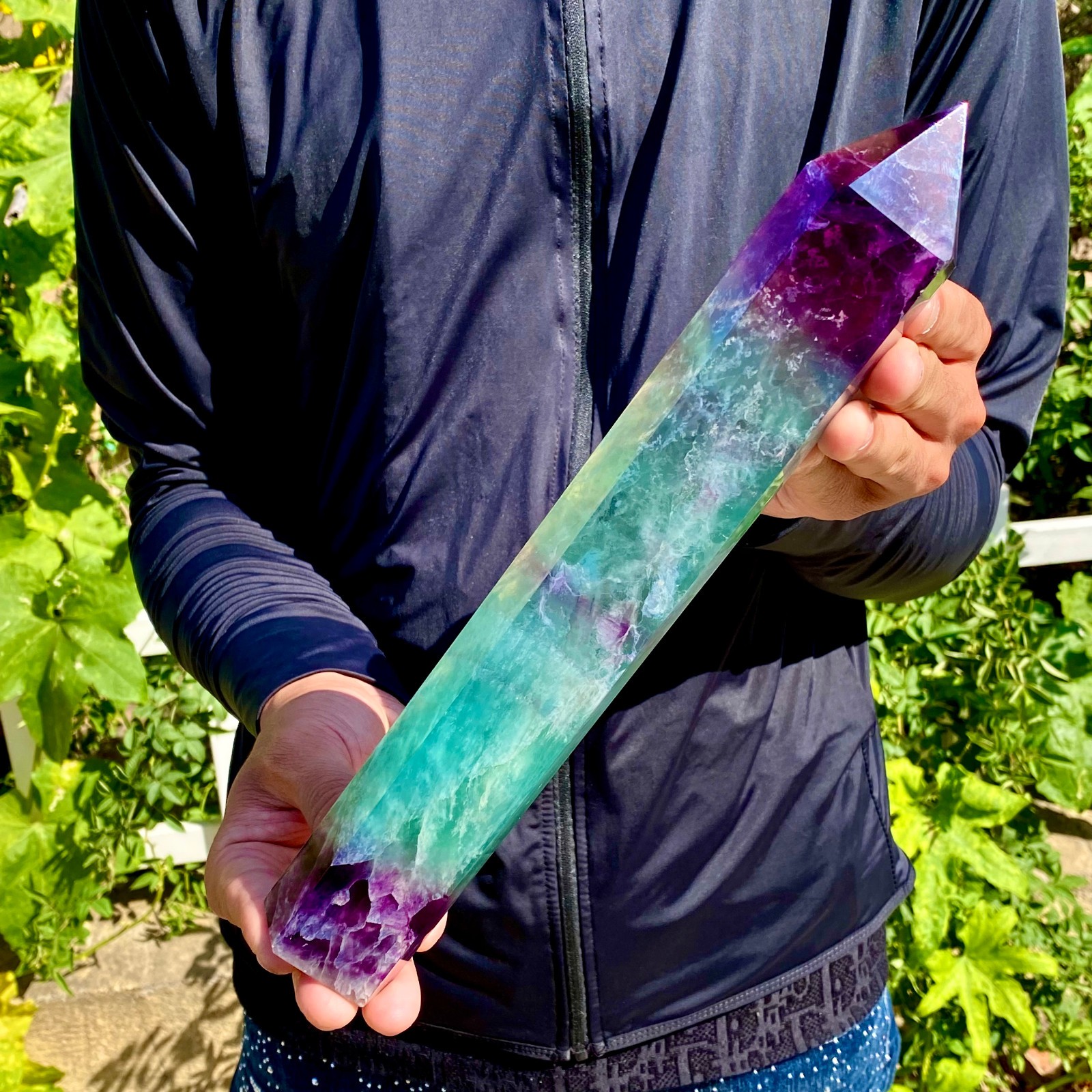 2.6LB  Natural Rainbow Fluorite Column Quartz Crystal Rod Point Gemstone Healing