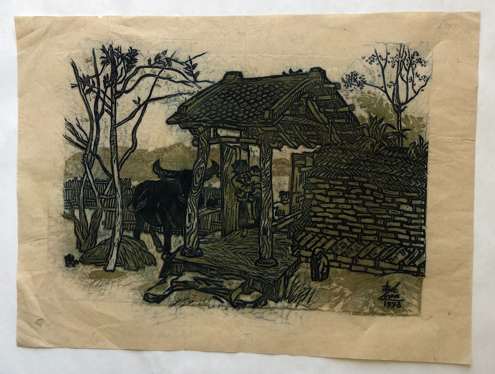 Hoa Nguyen Duc  Born 1957  Vietnam minority landscape painting  9.8x14 in